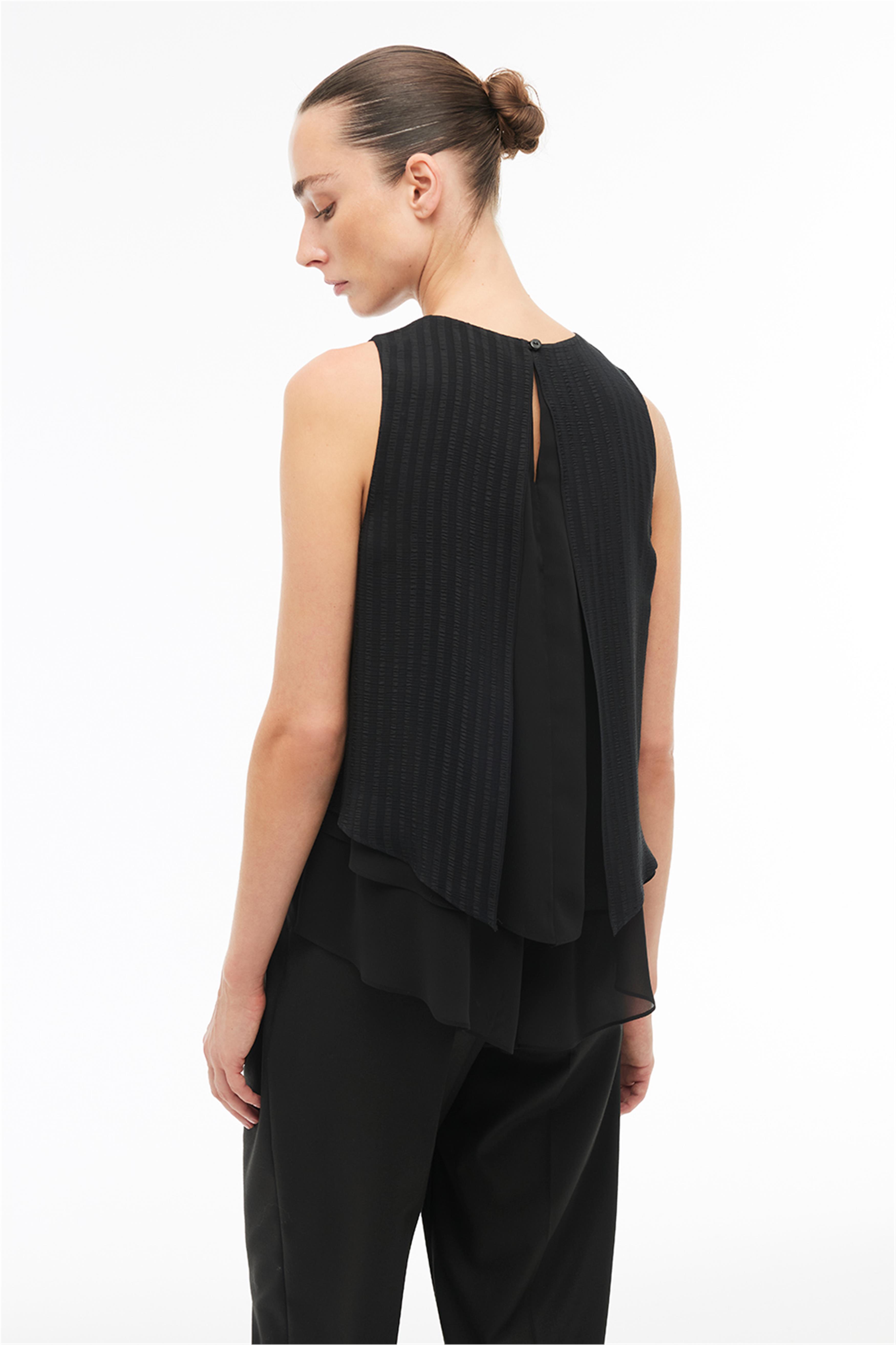 Siyah Bisiklet Yaka Sıfır Kol Bluz