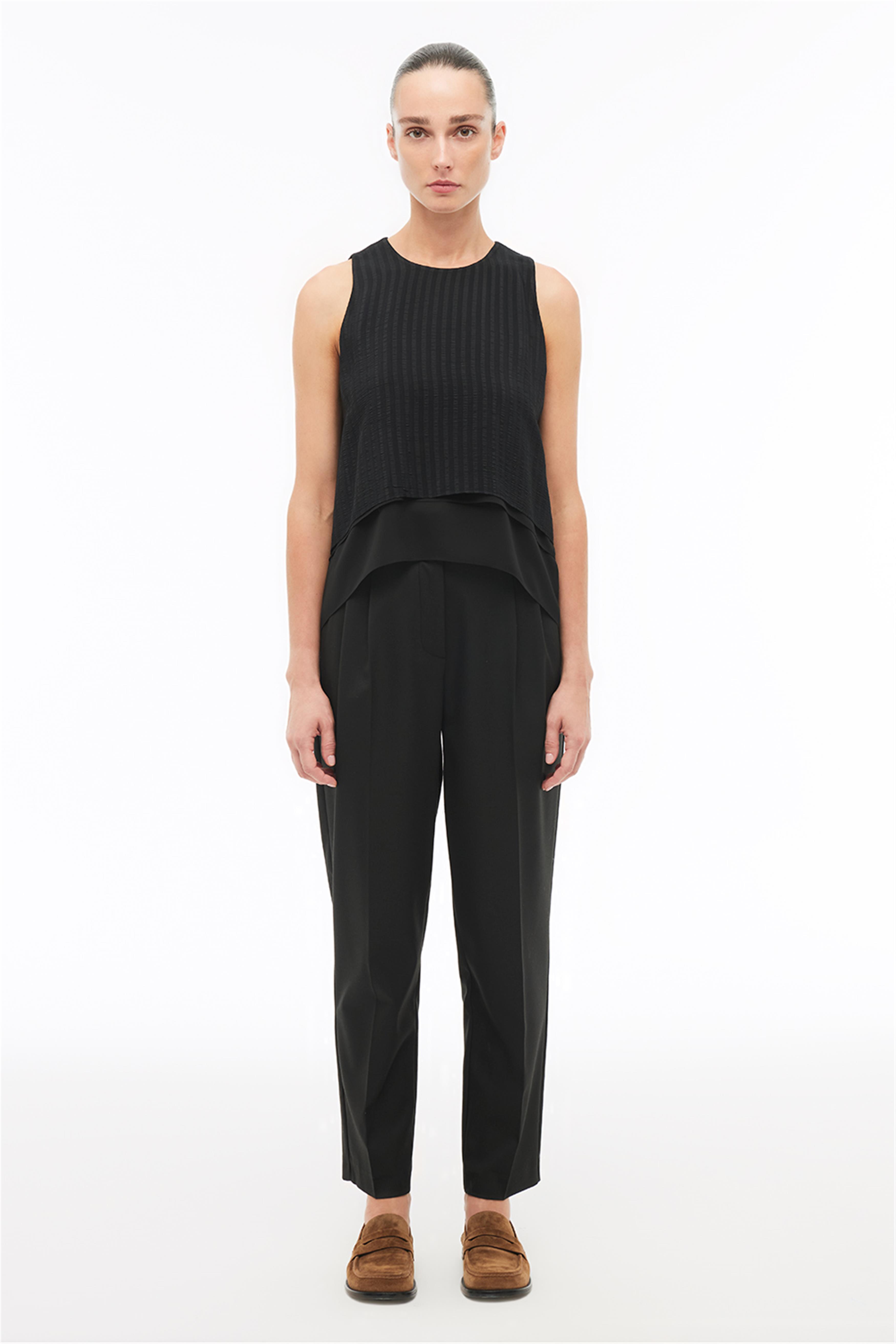 Siyah Bisiklet Yaka Sıfır Kol Bluz