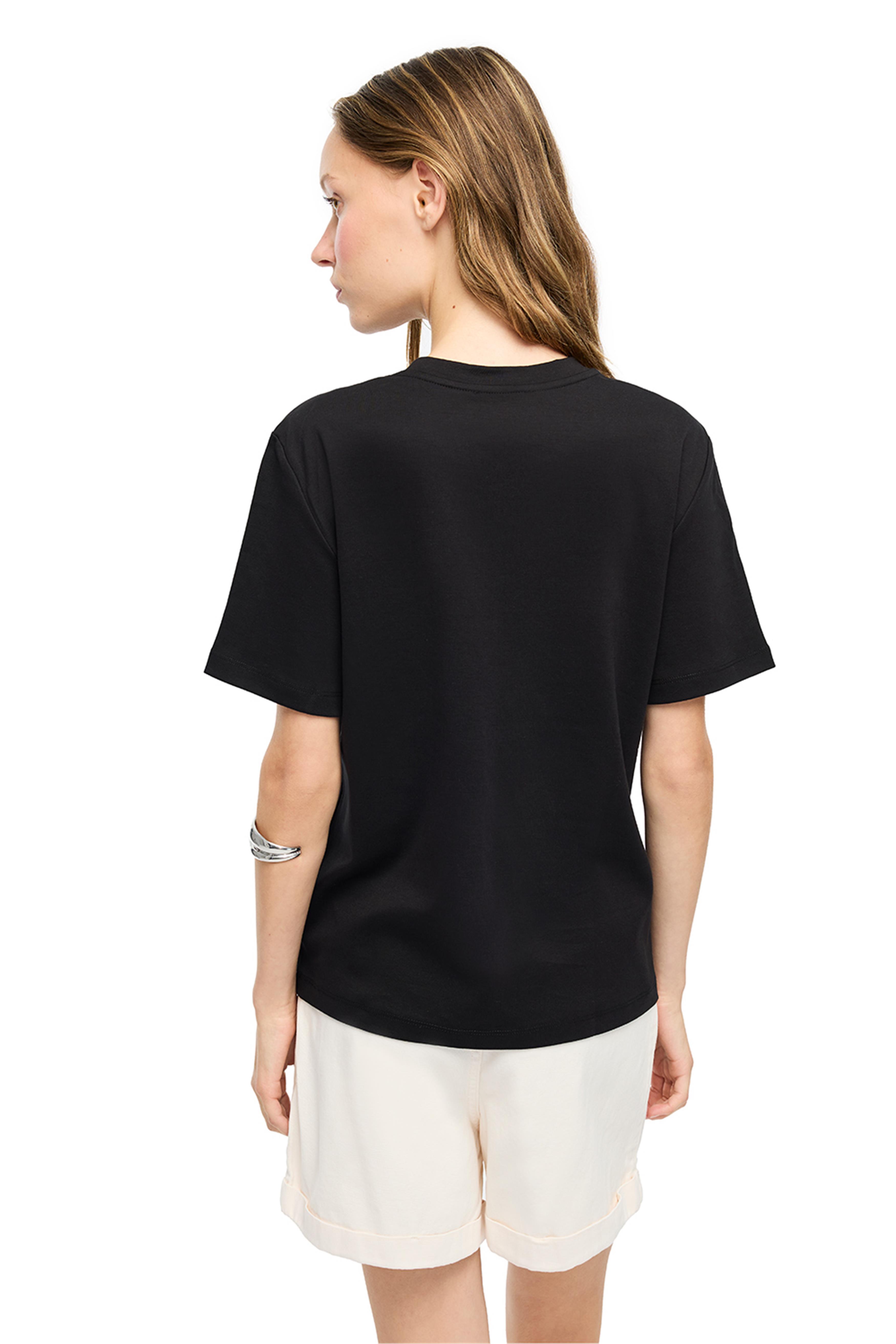 Siyah Çizgili Bisiklet Yaka Pamuklu Tişört