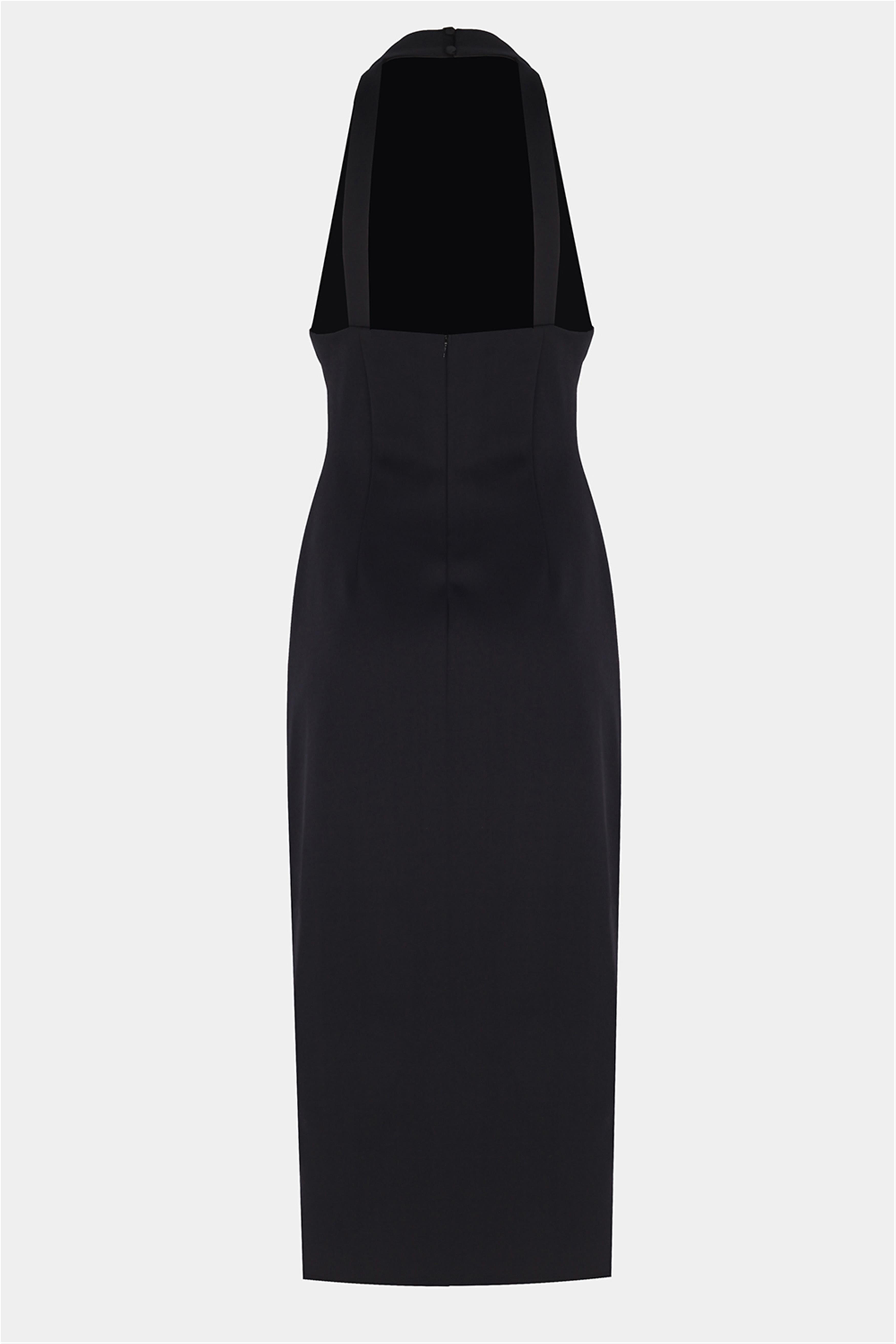 Siyah Danys Slim Fit Midi Boy Elbise