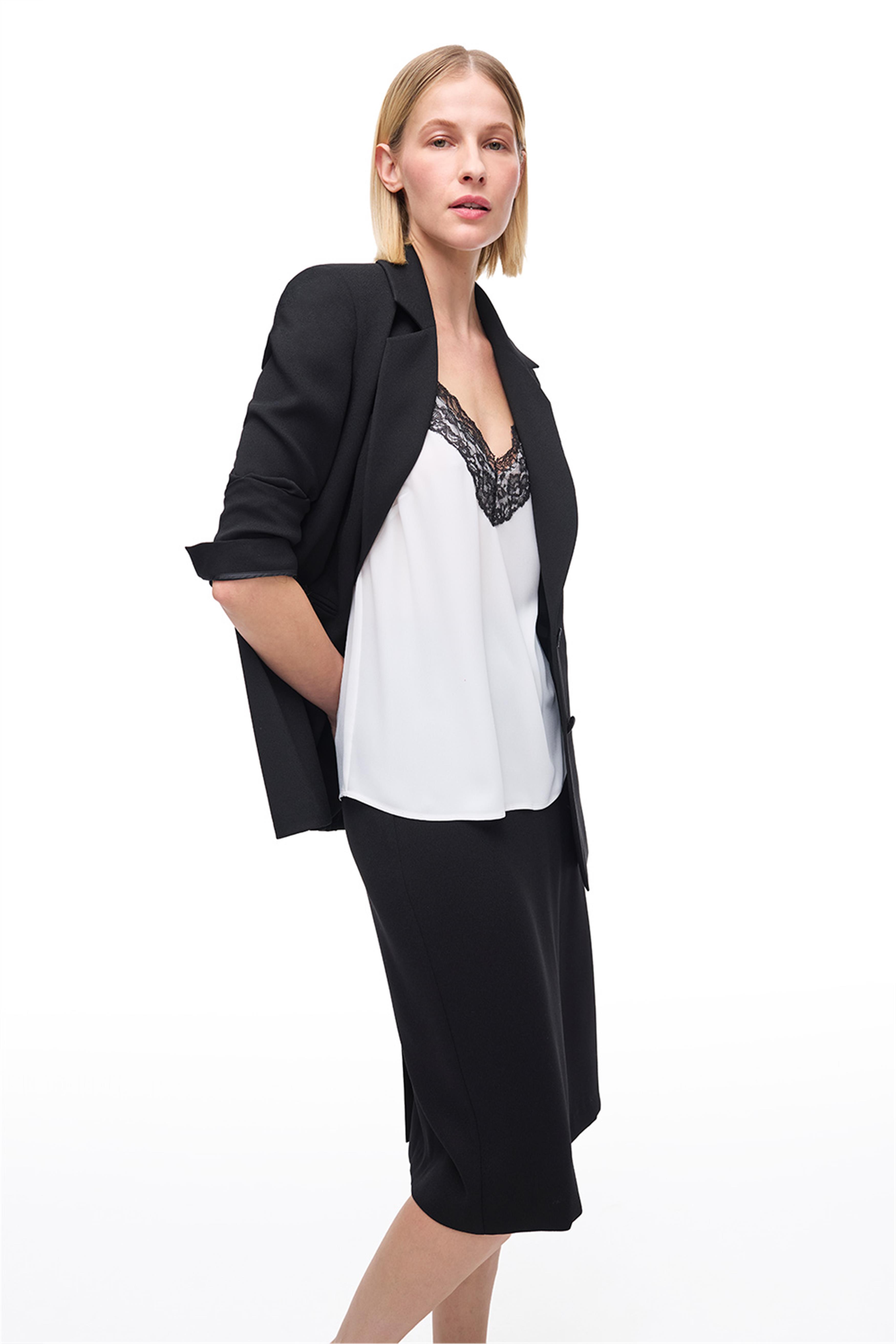 Siyah Fermuarlı Viskoz Midi Etek