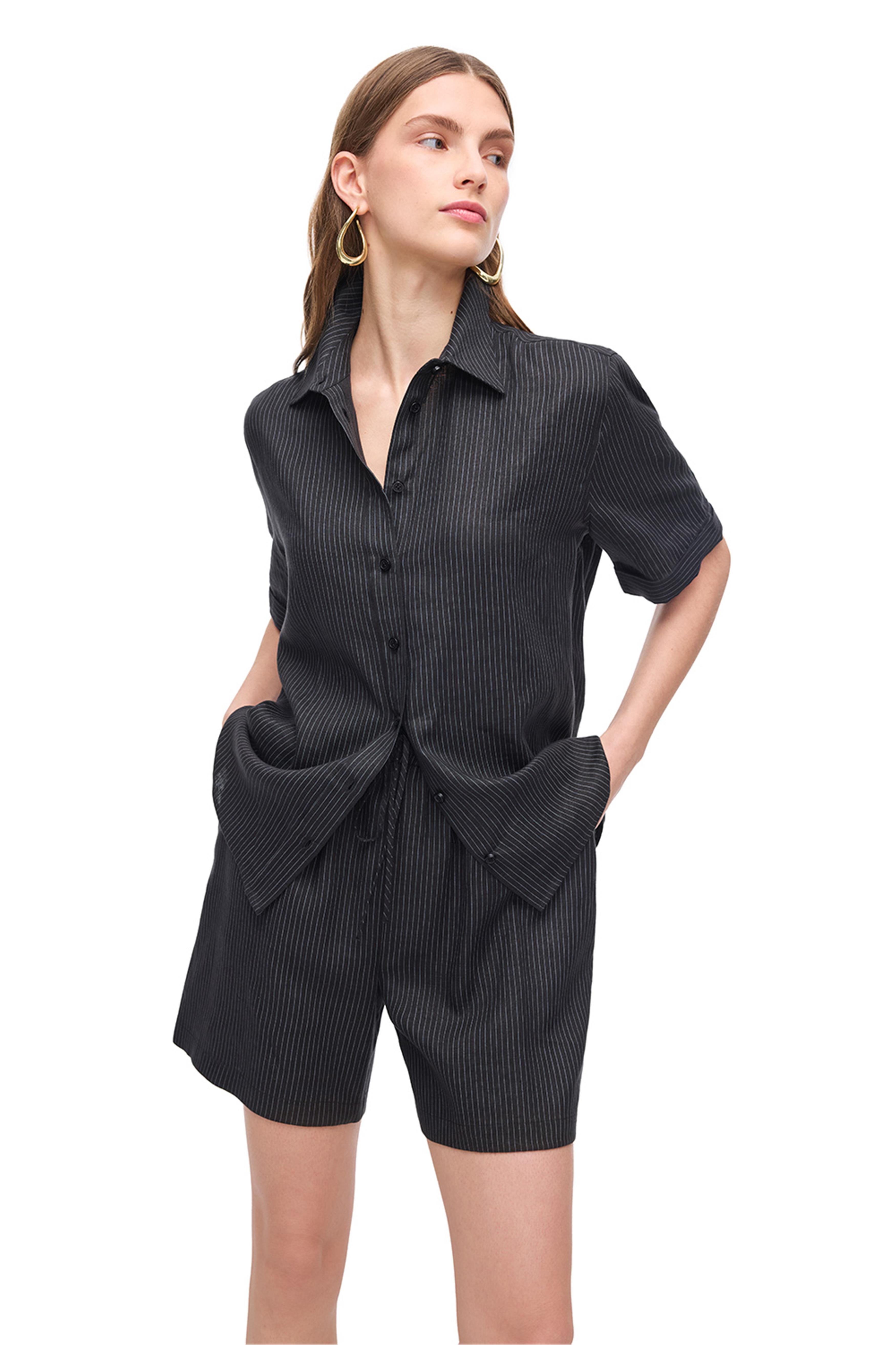 Siyah Gads Rahat Kalıp Kısa Kol Gömlek