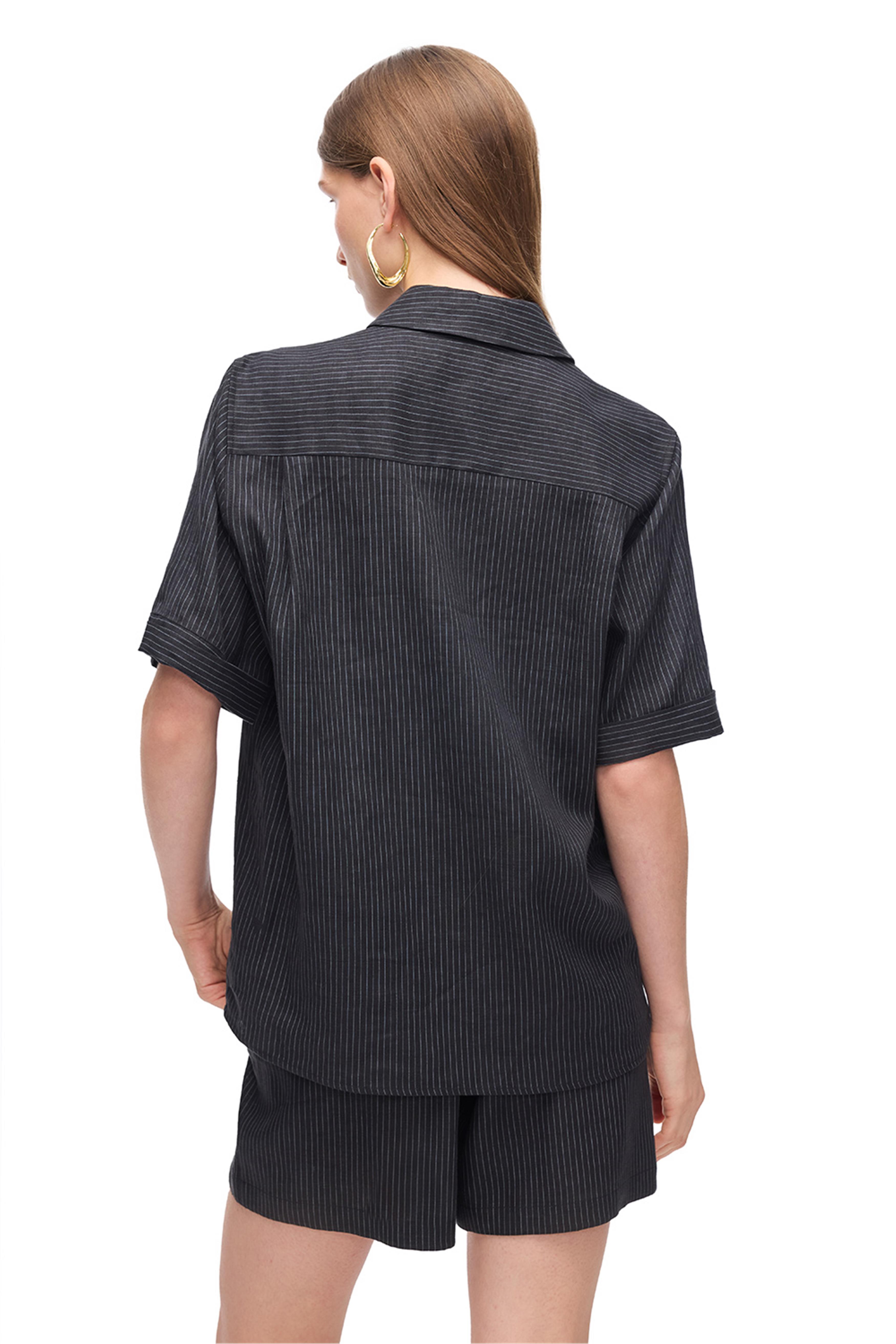 Siyah Gads Rahat Kalıp Kısa Kol Gömlek