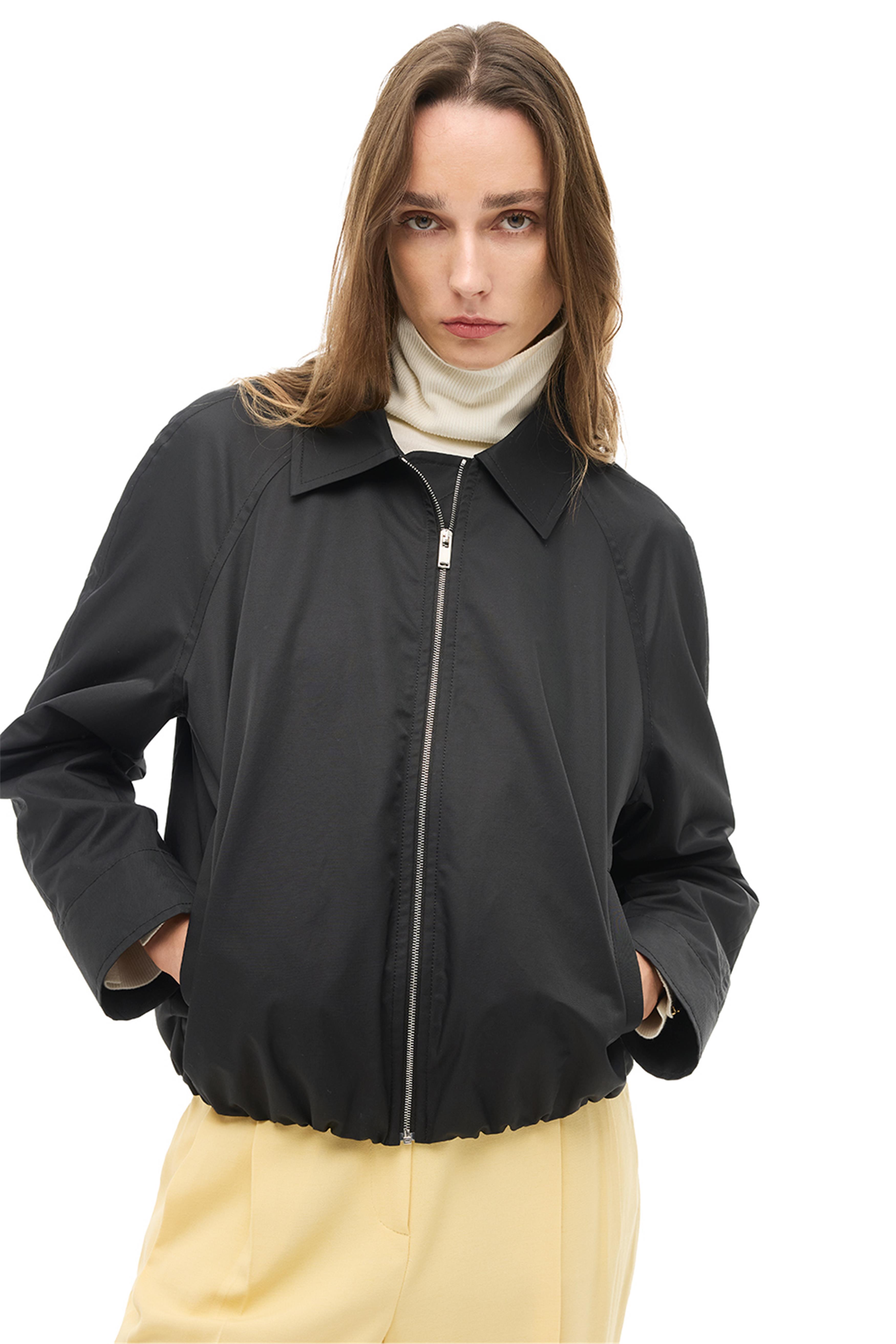 Siyah Gömlek Yaka Crop Mont