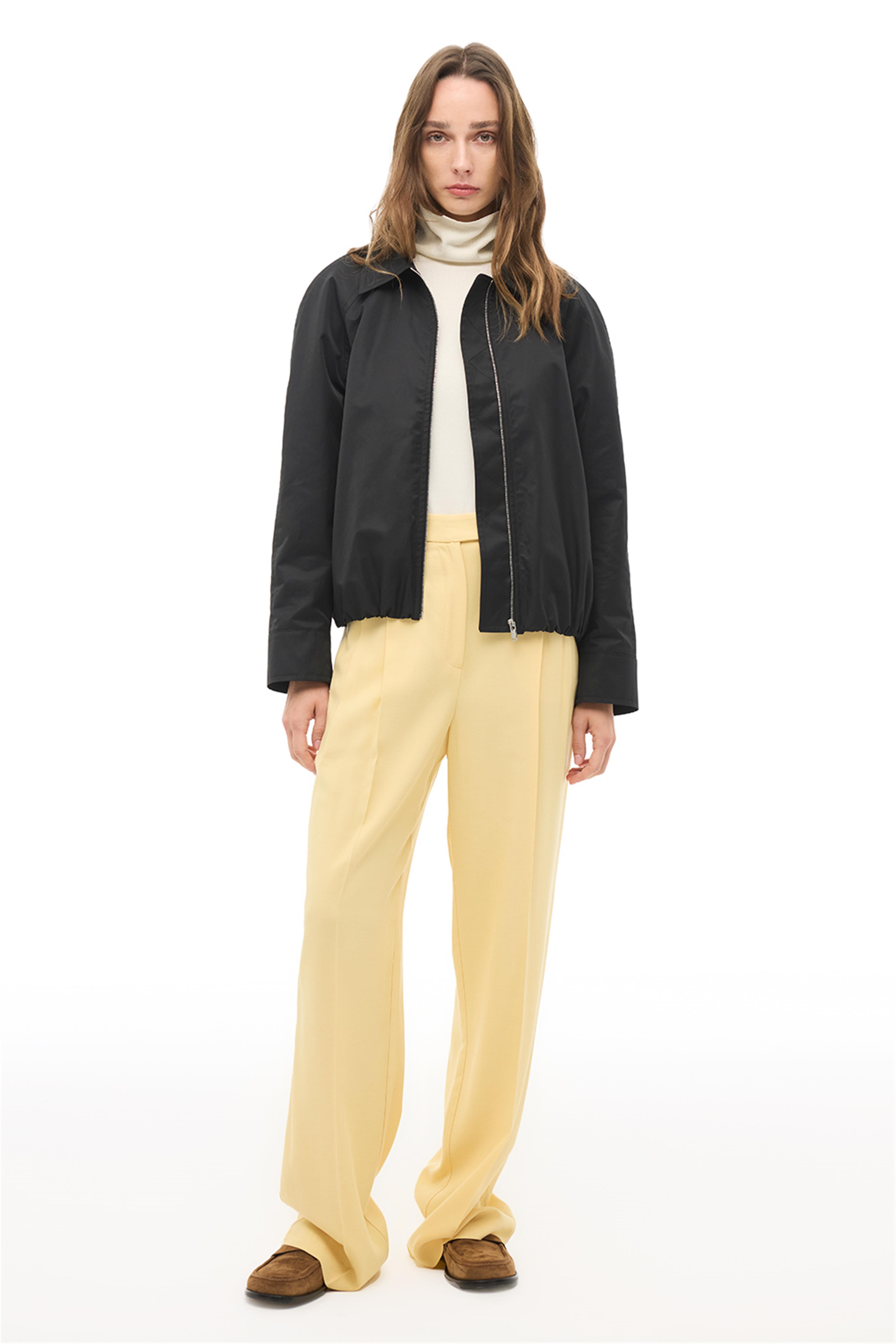 Siyah Gömlek Yaka Crop Mont