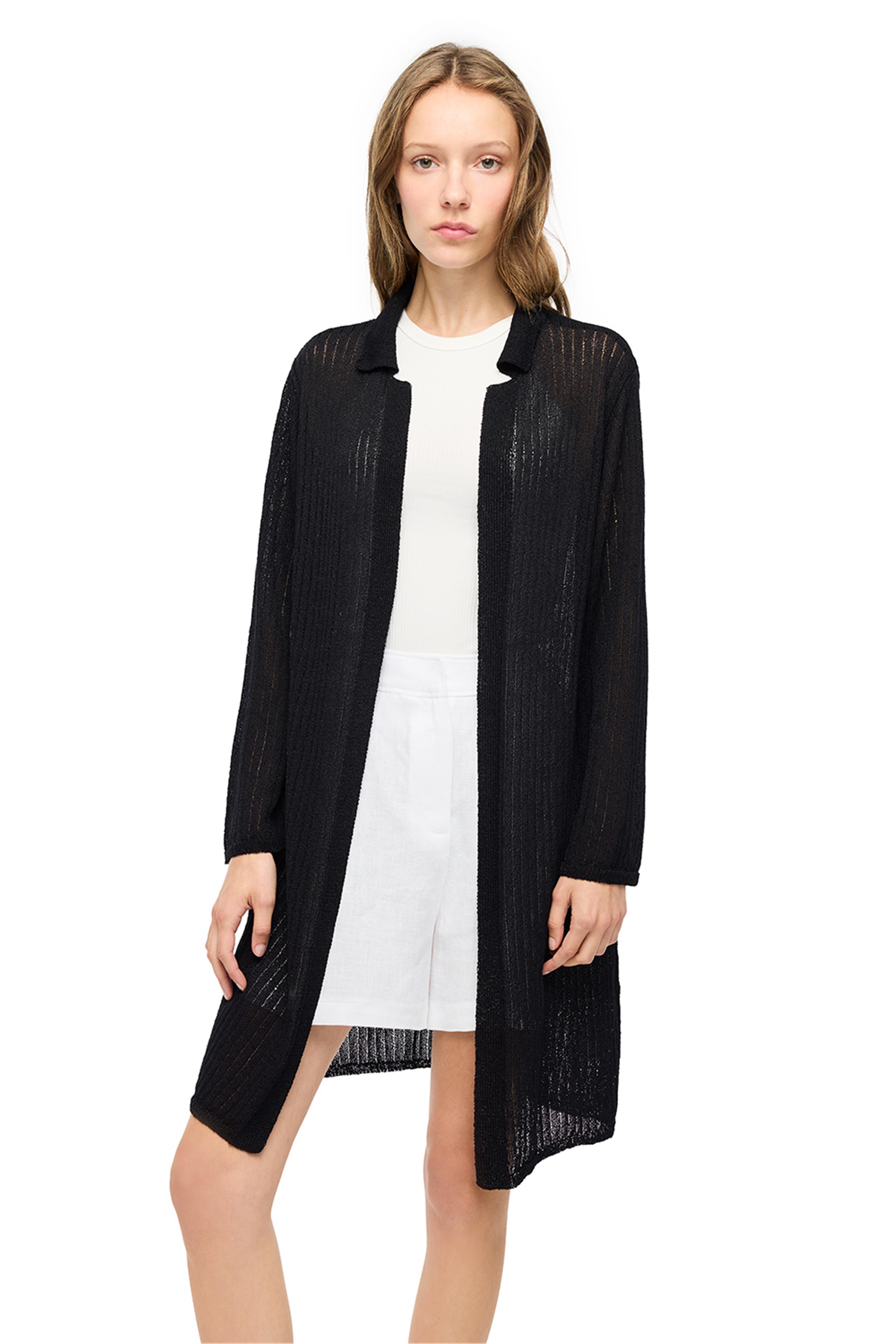 Siyah Gömlek Yaka Uzun Kollu Triko Hırka