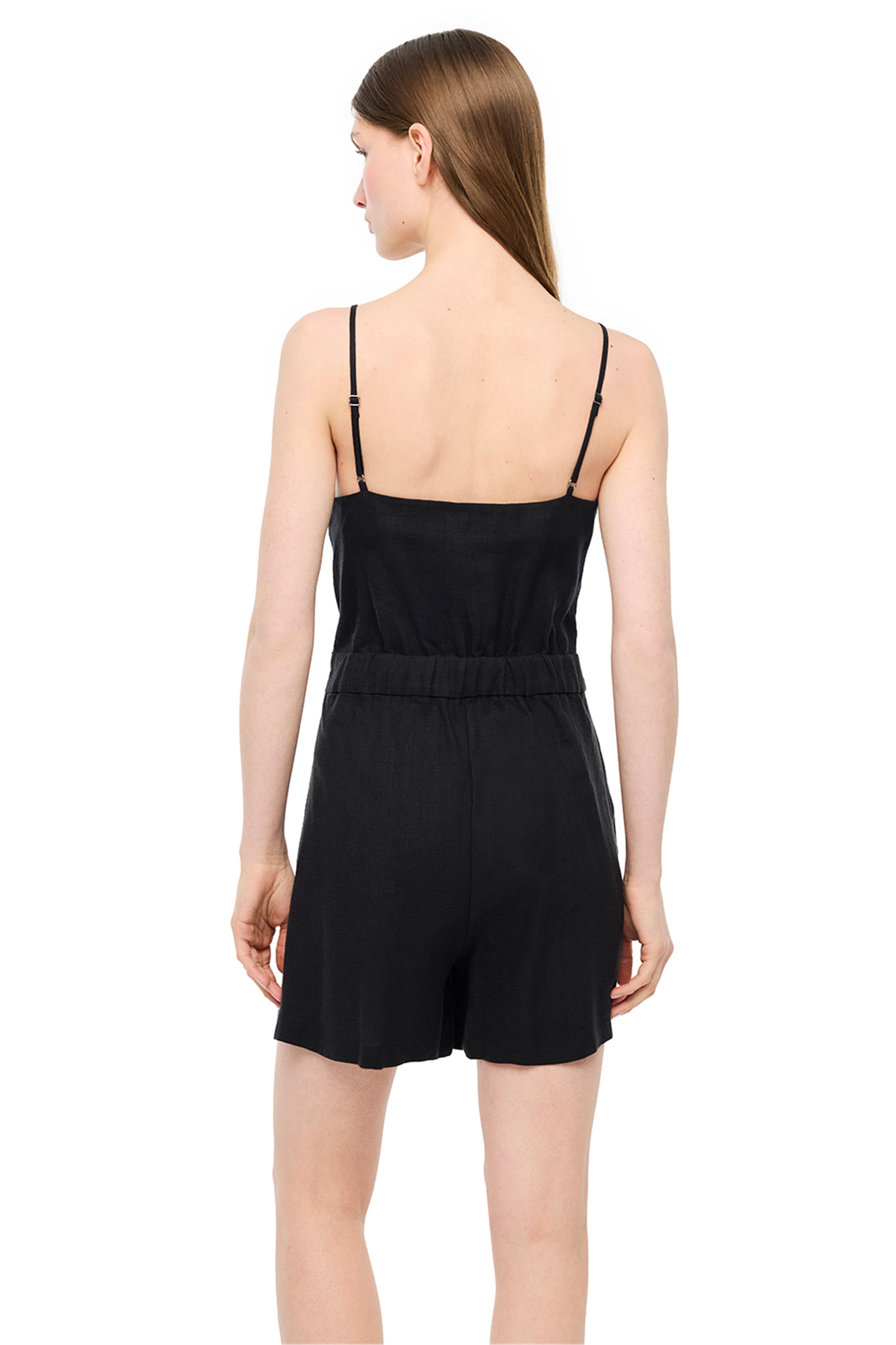 Siyah Holas Regular Fit U Yaka Kısa Boy Tulum