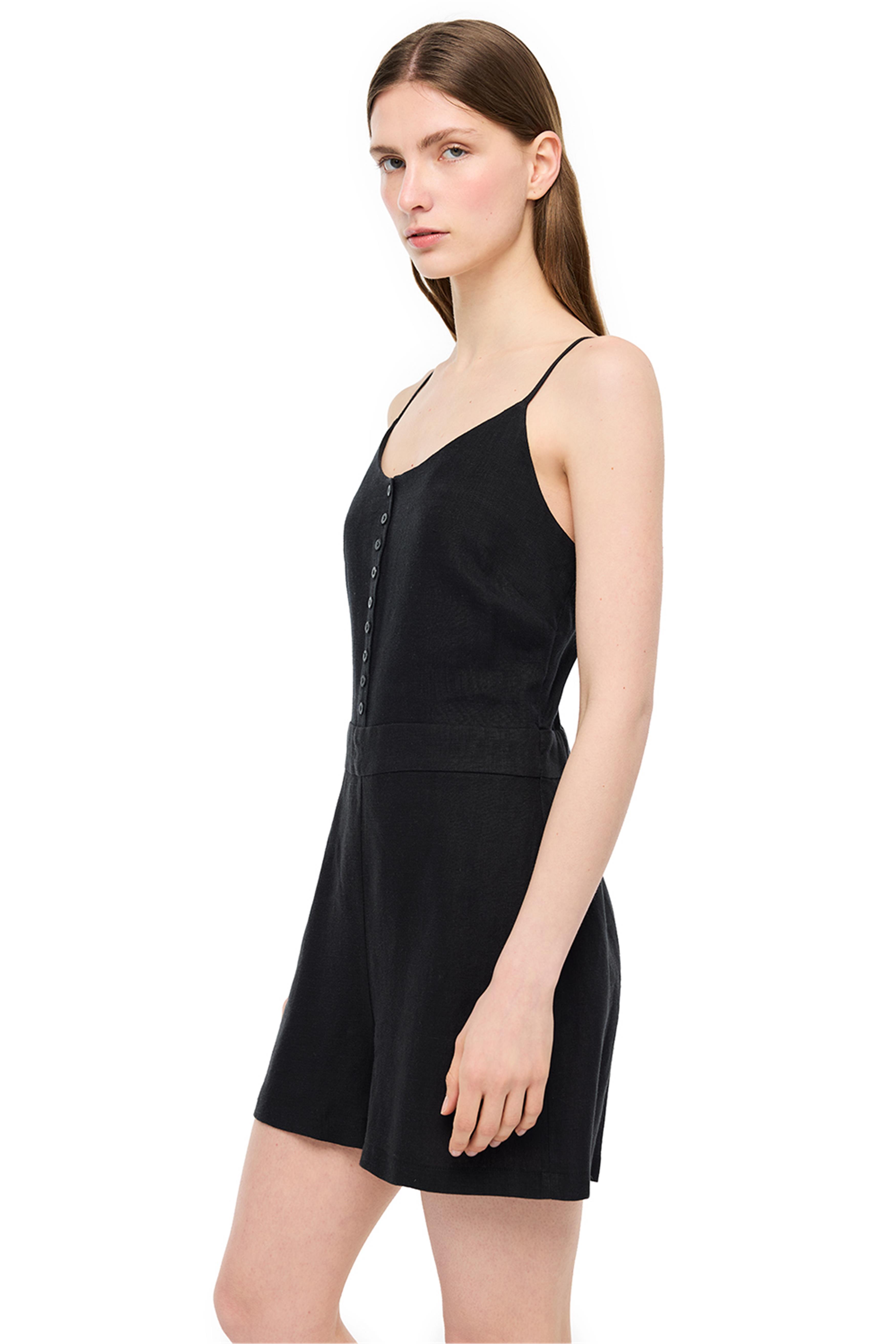 Siyah Holas Regular Fit U Yaka Kısa Boy Tulum