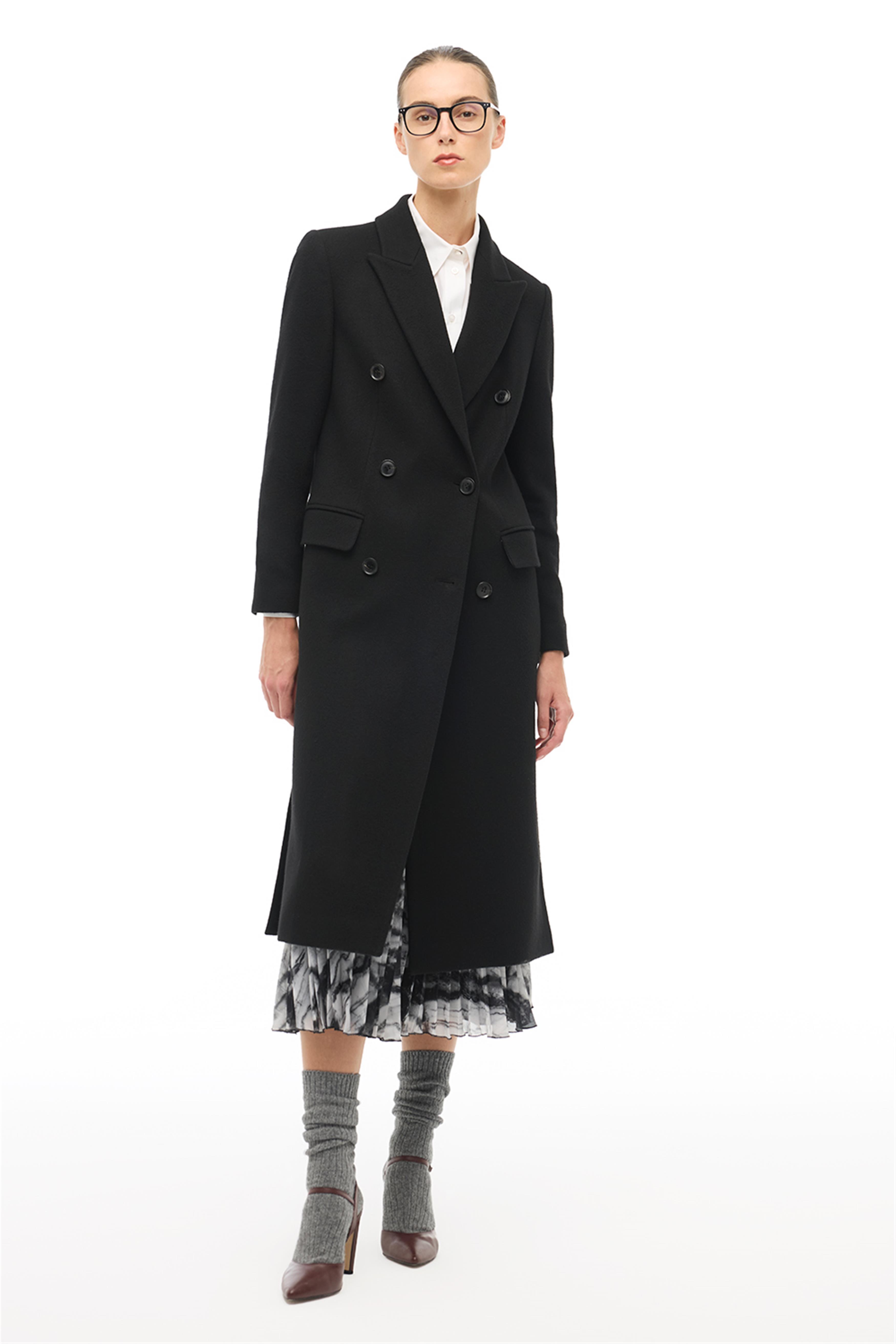 Siyah Kırlangıç Yaka Diz Altı Ceket