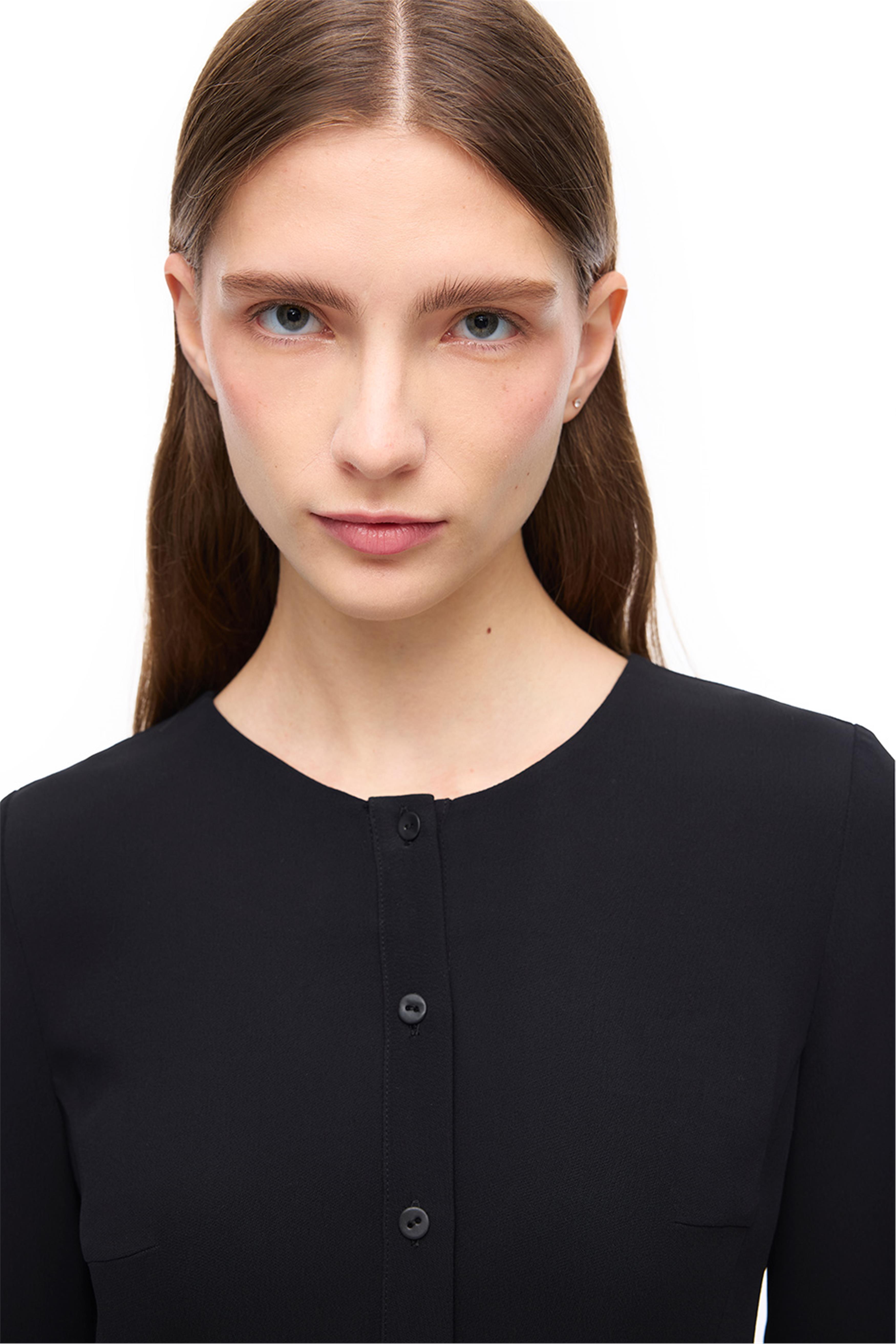 Siyah Kısa Kollu Düğmeli Viskoz Elbise