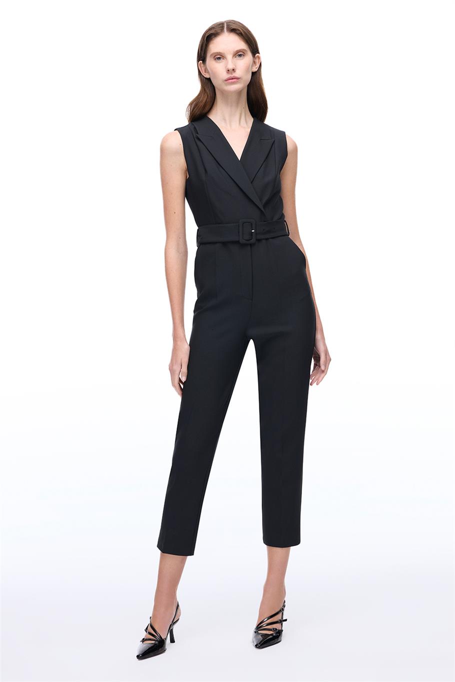 Siyah Klasik Yaka Boru Paça Tulum