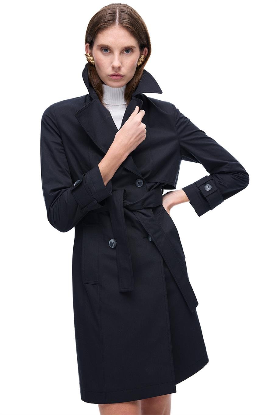 Siyah Klasik Yaka Trençkot