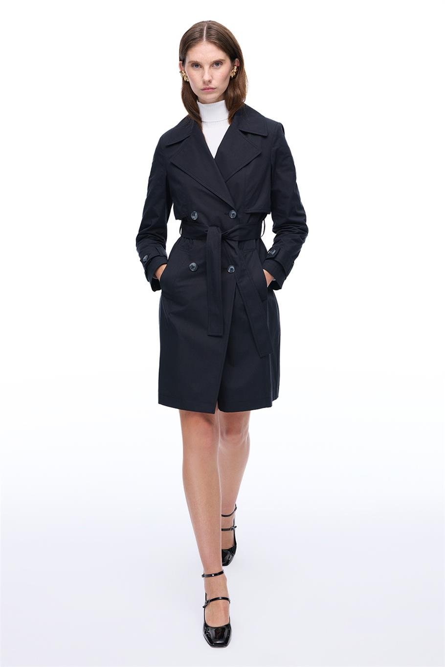 Siyah Klasik Yaka Trençkot