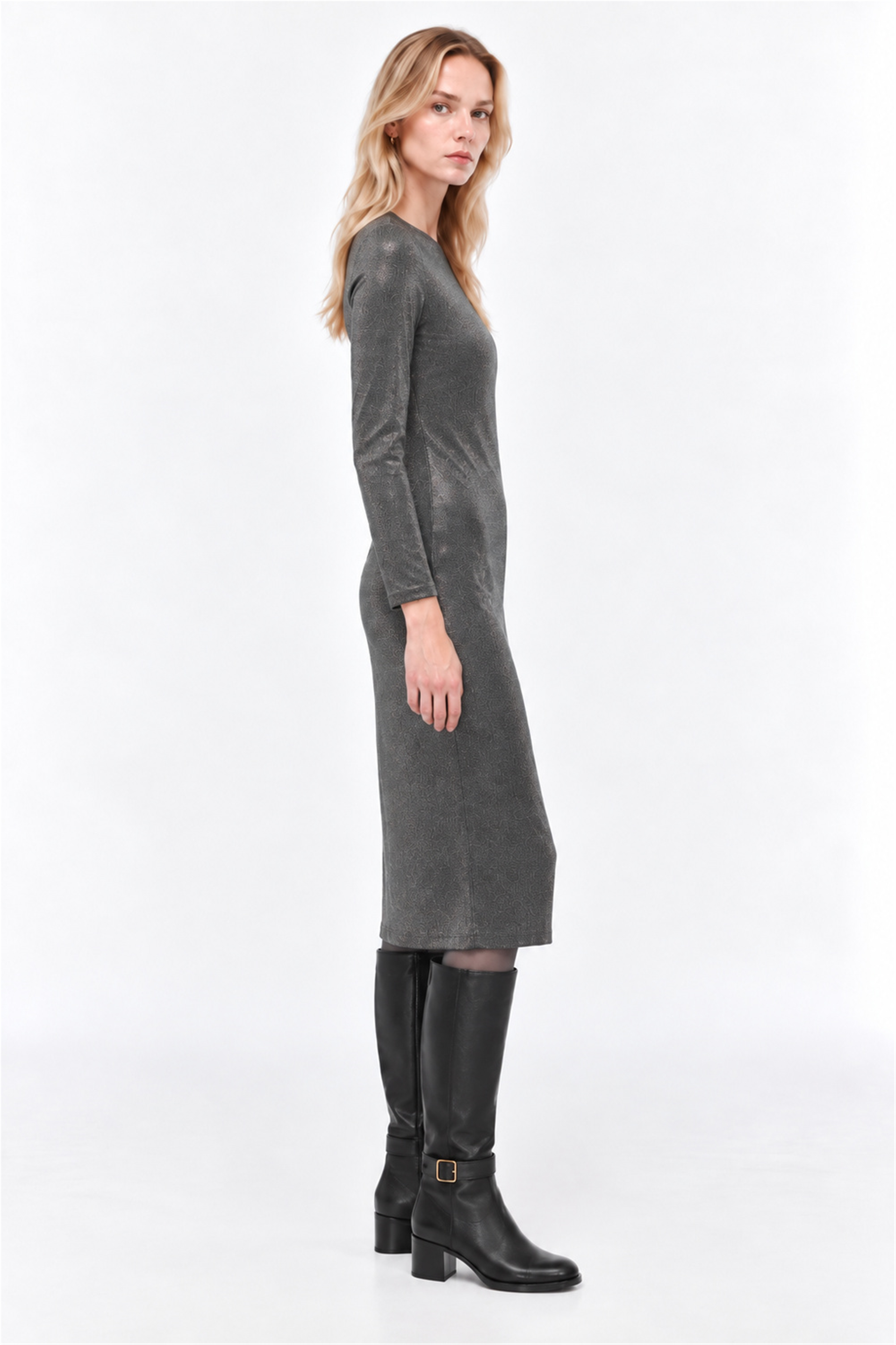 Siyah Slim Fit Midi Elbise