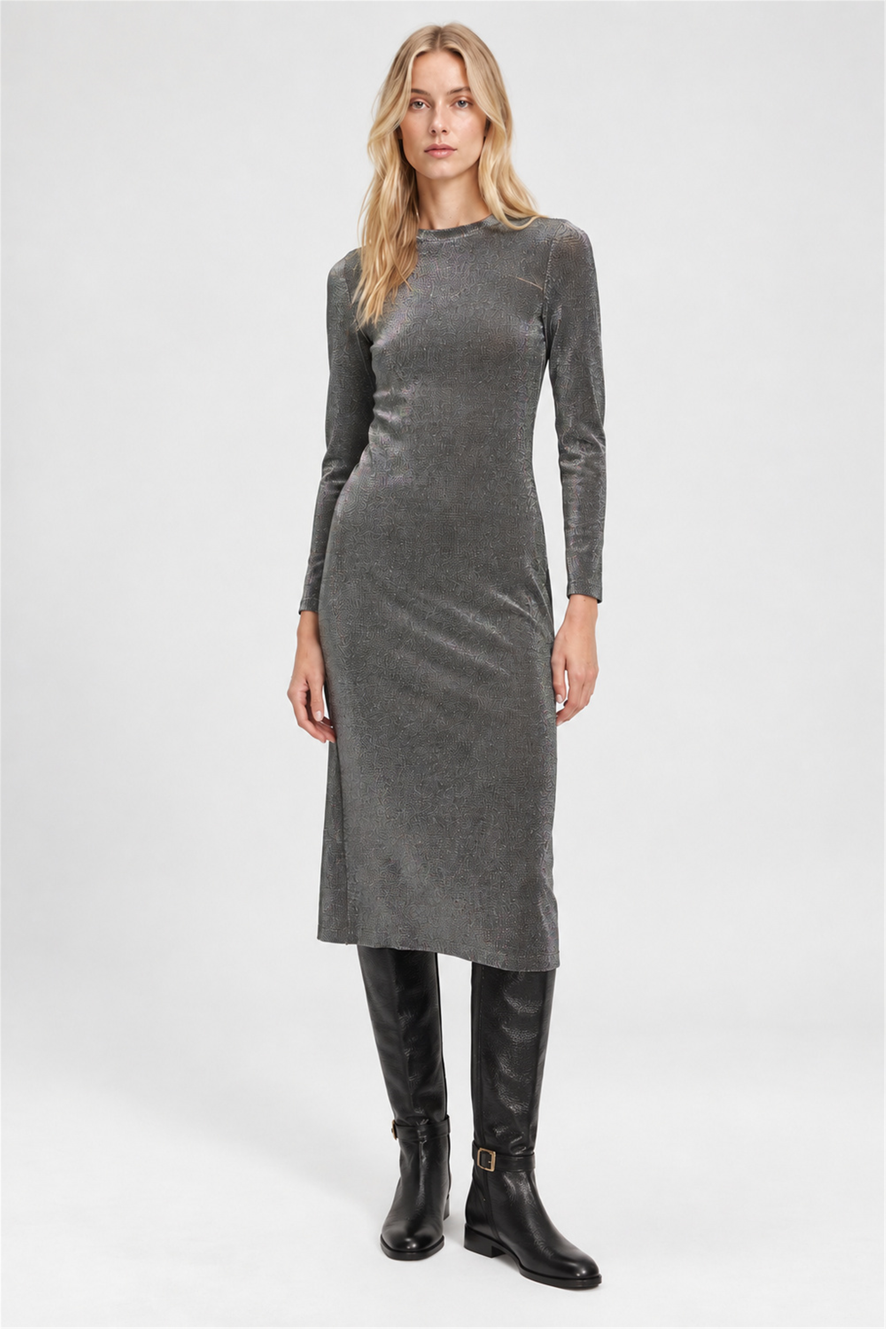 Siyah Slim Fit Midi Elbise
