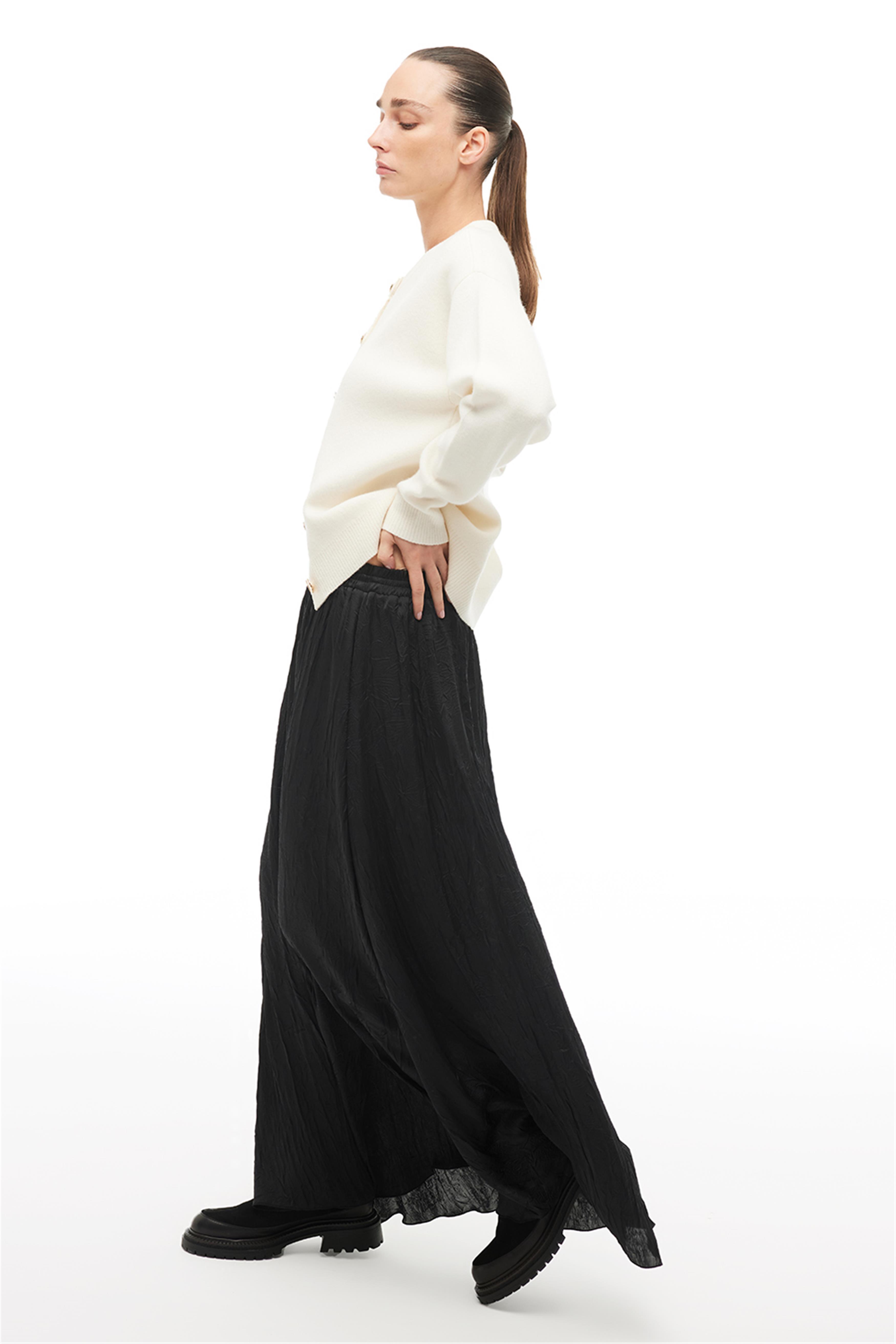 Siyah Slim Fit Midi Etek