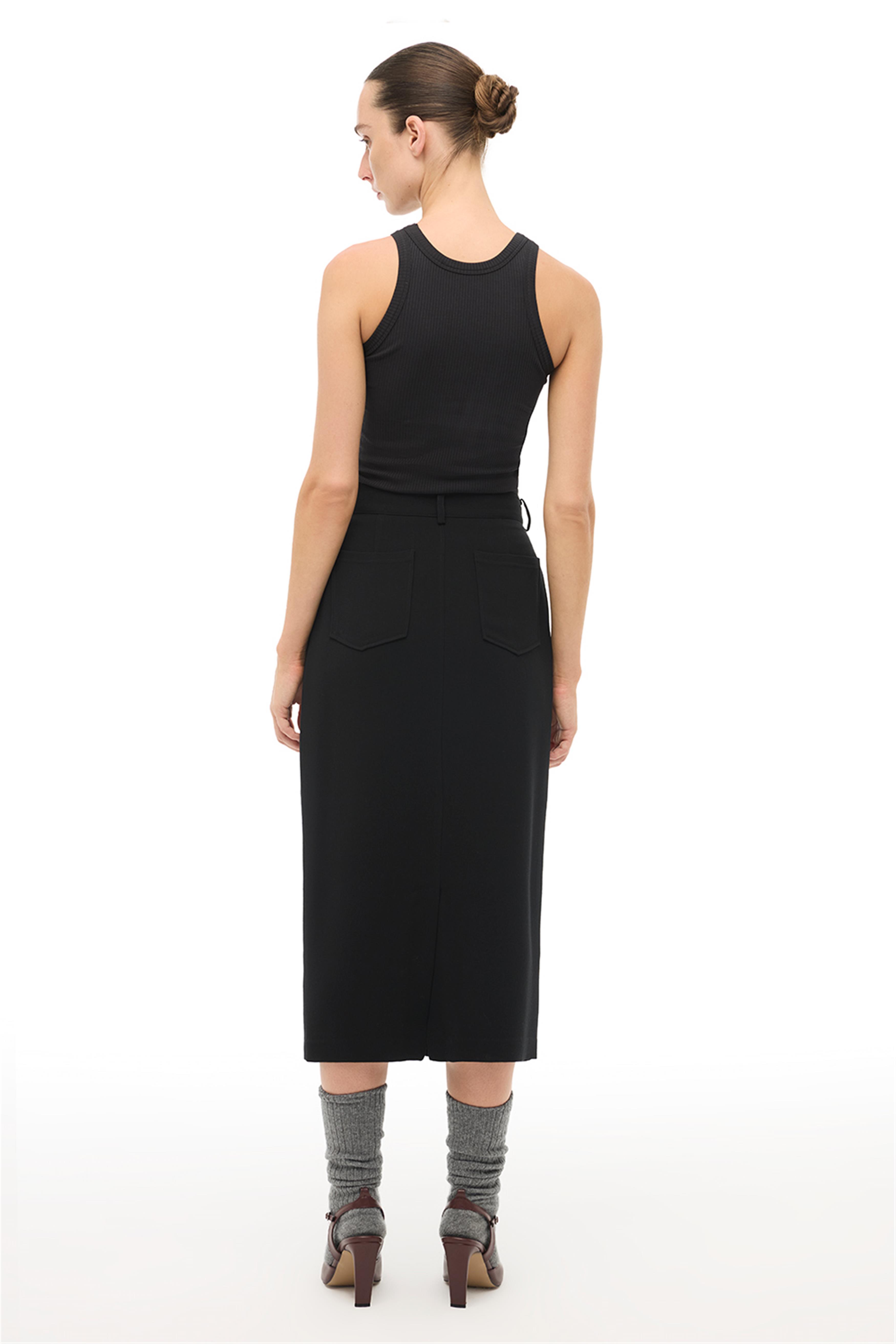 Siyah Slim Fit Midi Etek