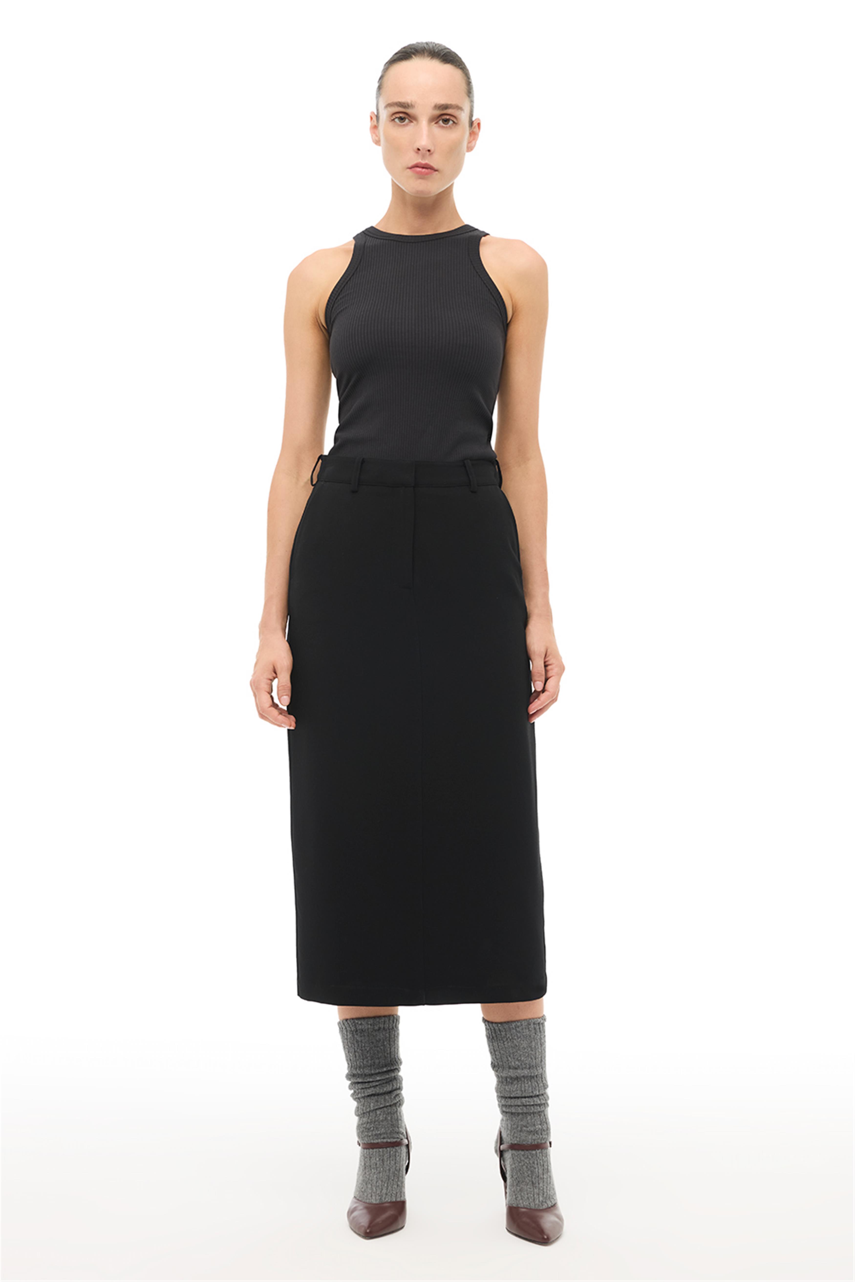 Siyah Slim Fit Midi Etek