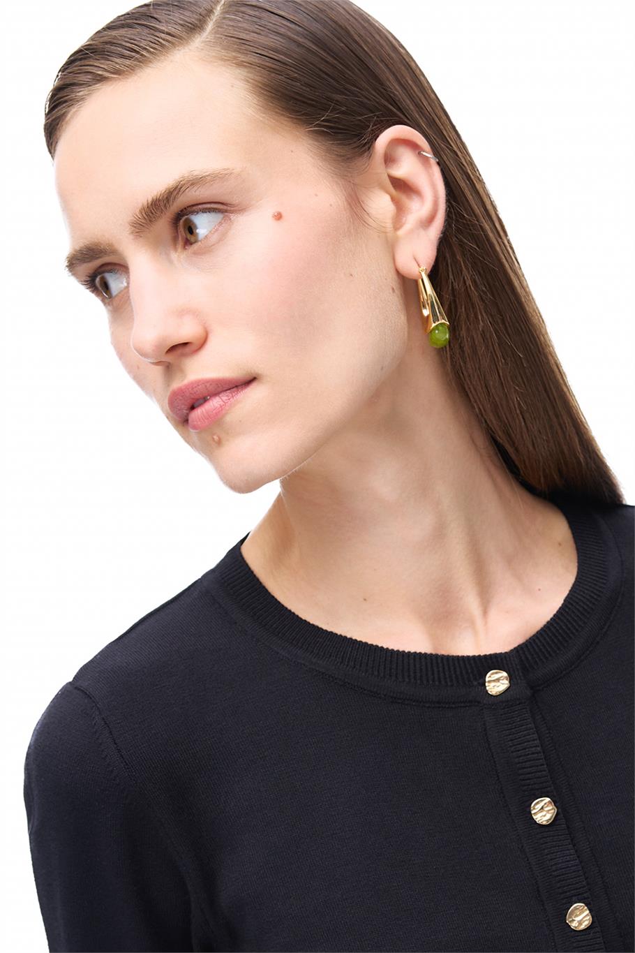 Siyah Triko Rahat Kalıp Bisiklet Yaka Triko Hırka