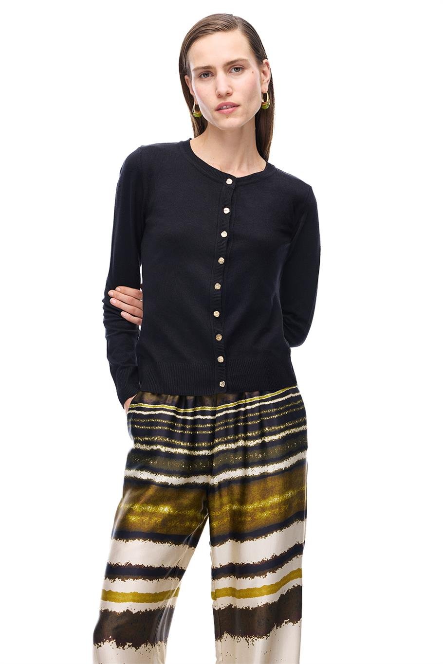 Siyah Triko Rahat Kalıp Bisiklet Yaka Triko Hırka