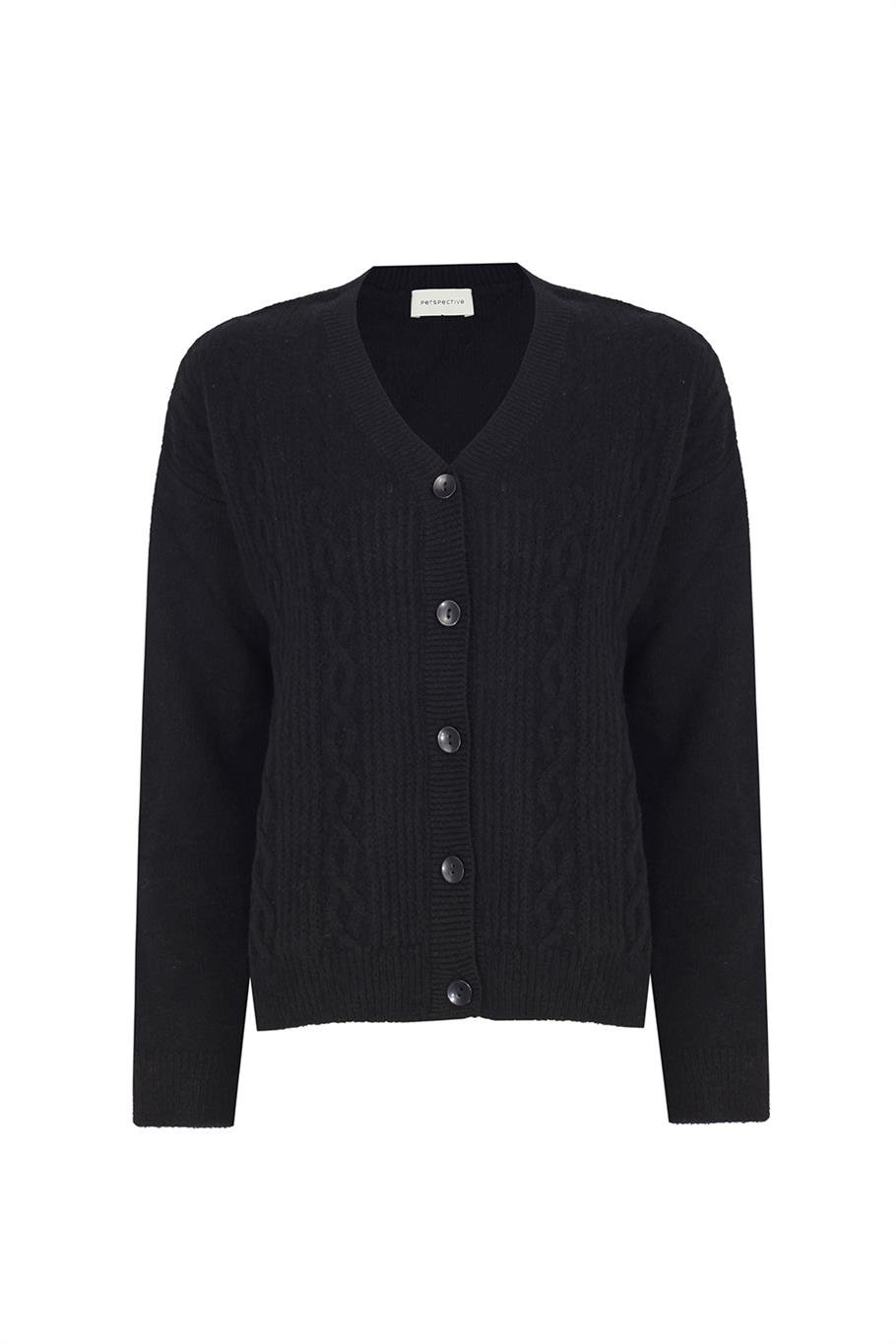 Siyah Triko Rahat Kalıp V-Yaka Triko Hırka