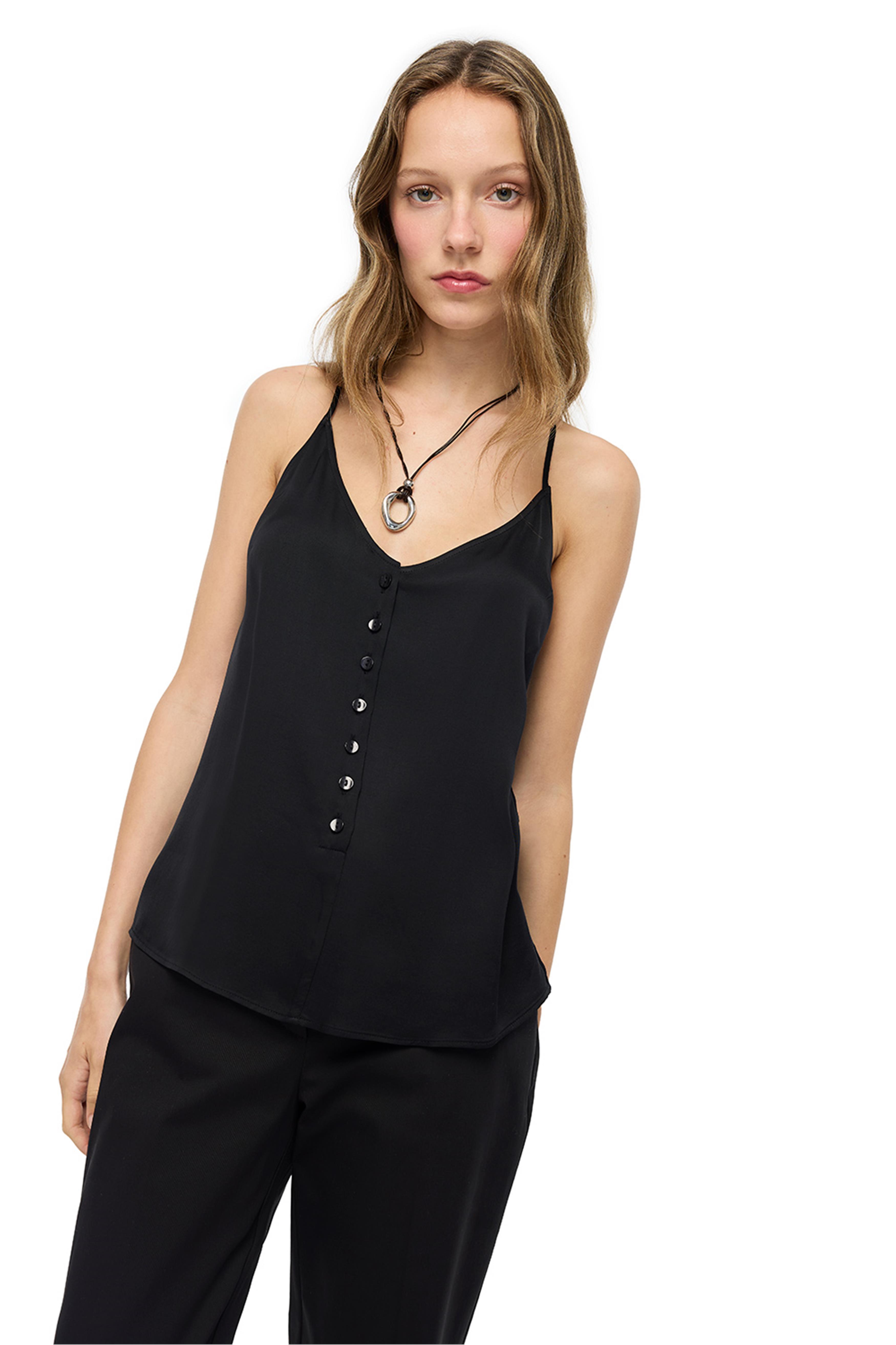 Siyah U Yaka Sıfır Kol Bluz