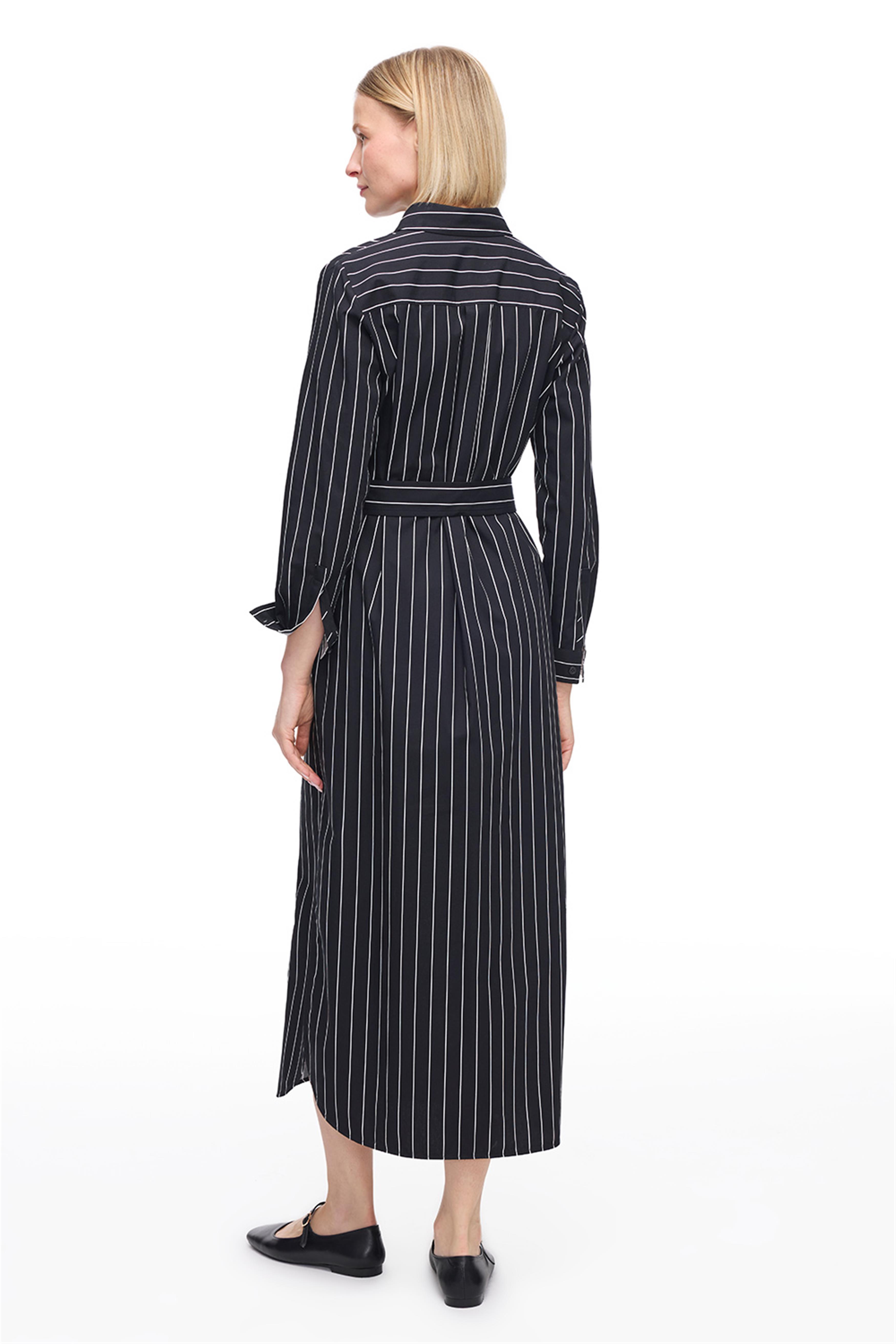 Siyah Uzun Kollu Çizgili Gömlek Elbise