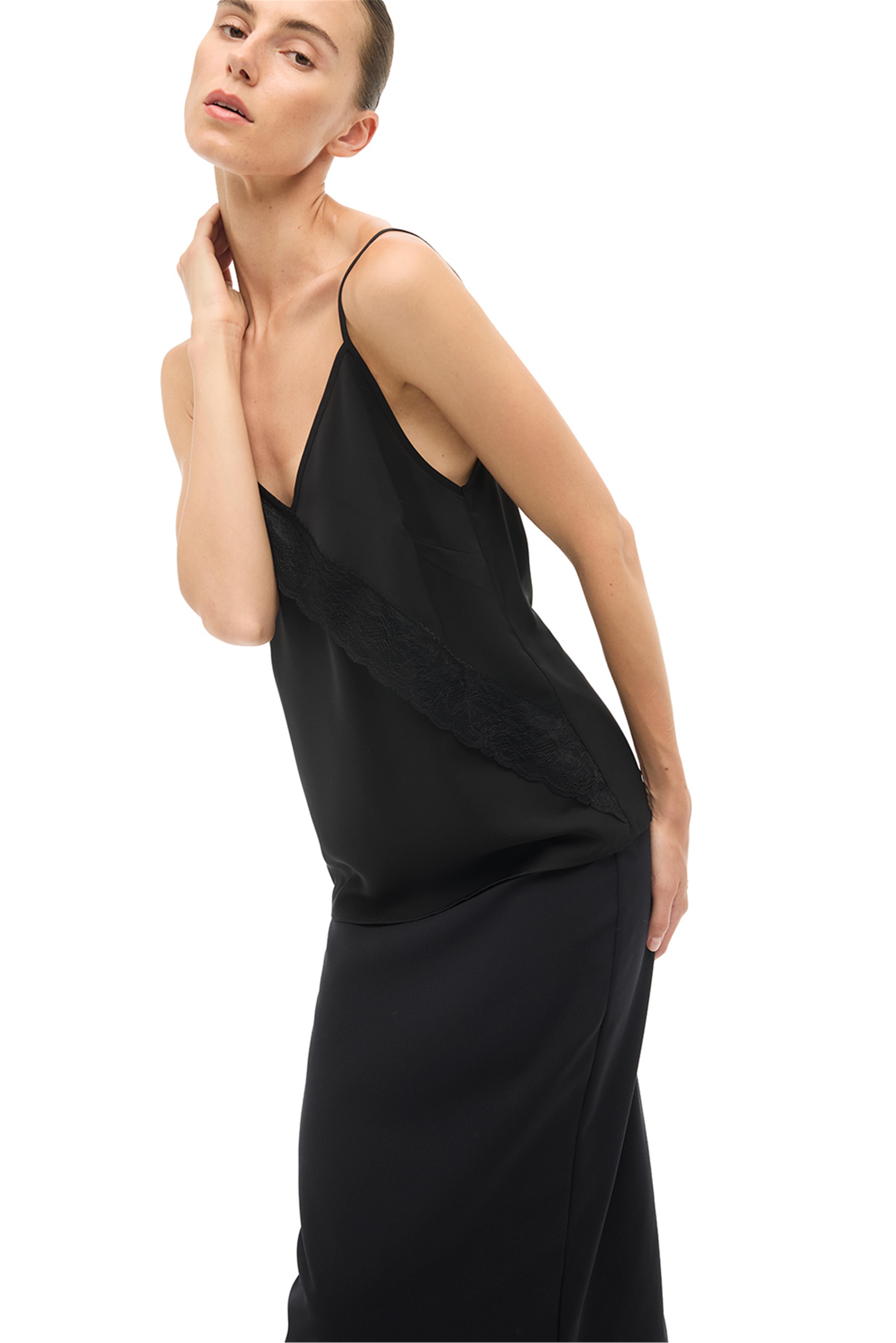 Siyah V-Yaka Askılı Bluz