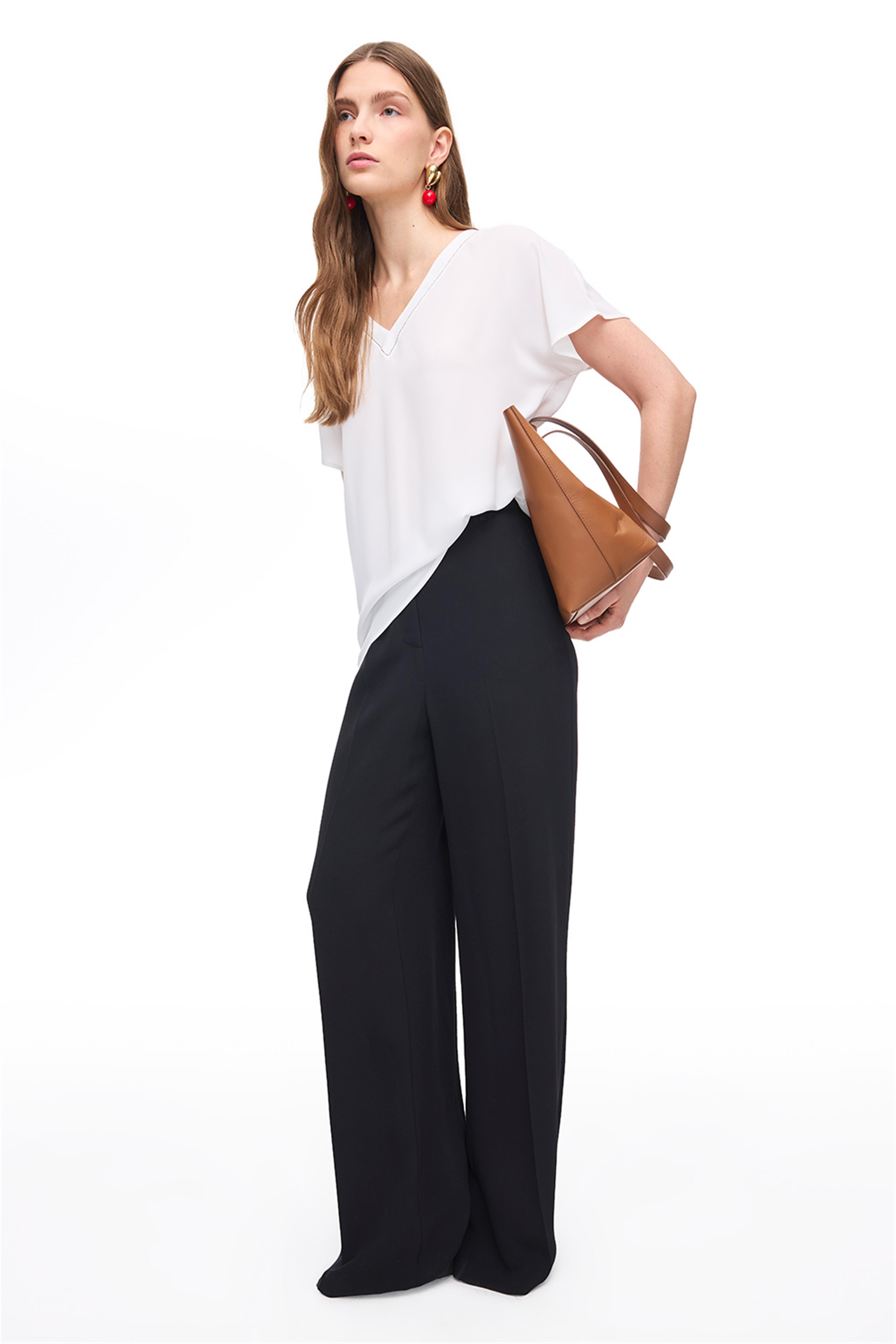 Siyah Viskoz Geniş Paça Pantolon