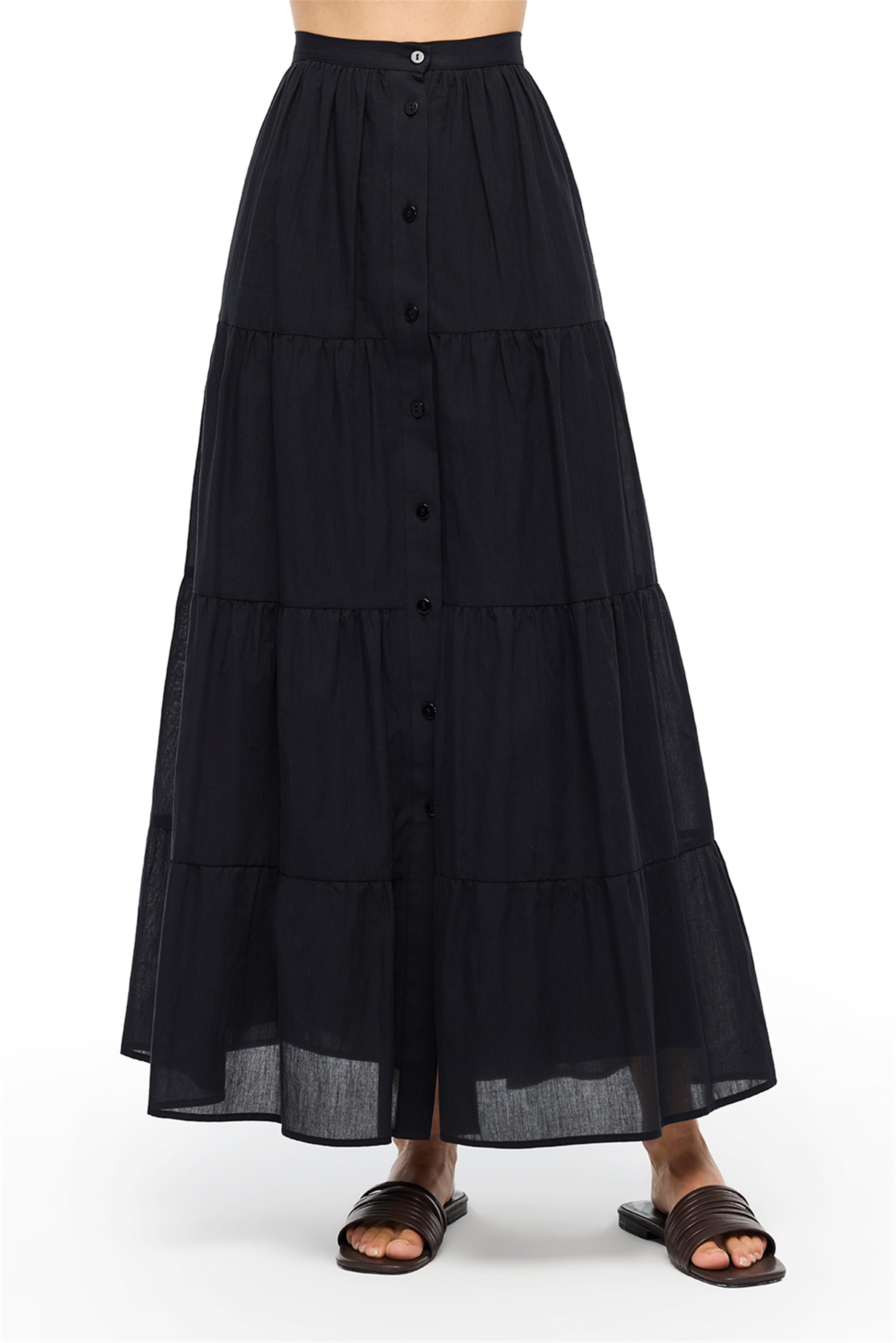 Siyah Yırtmaçlı Uzun Pamuk Etek