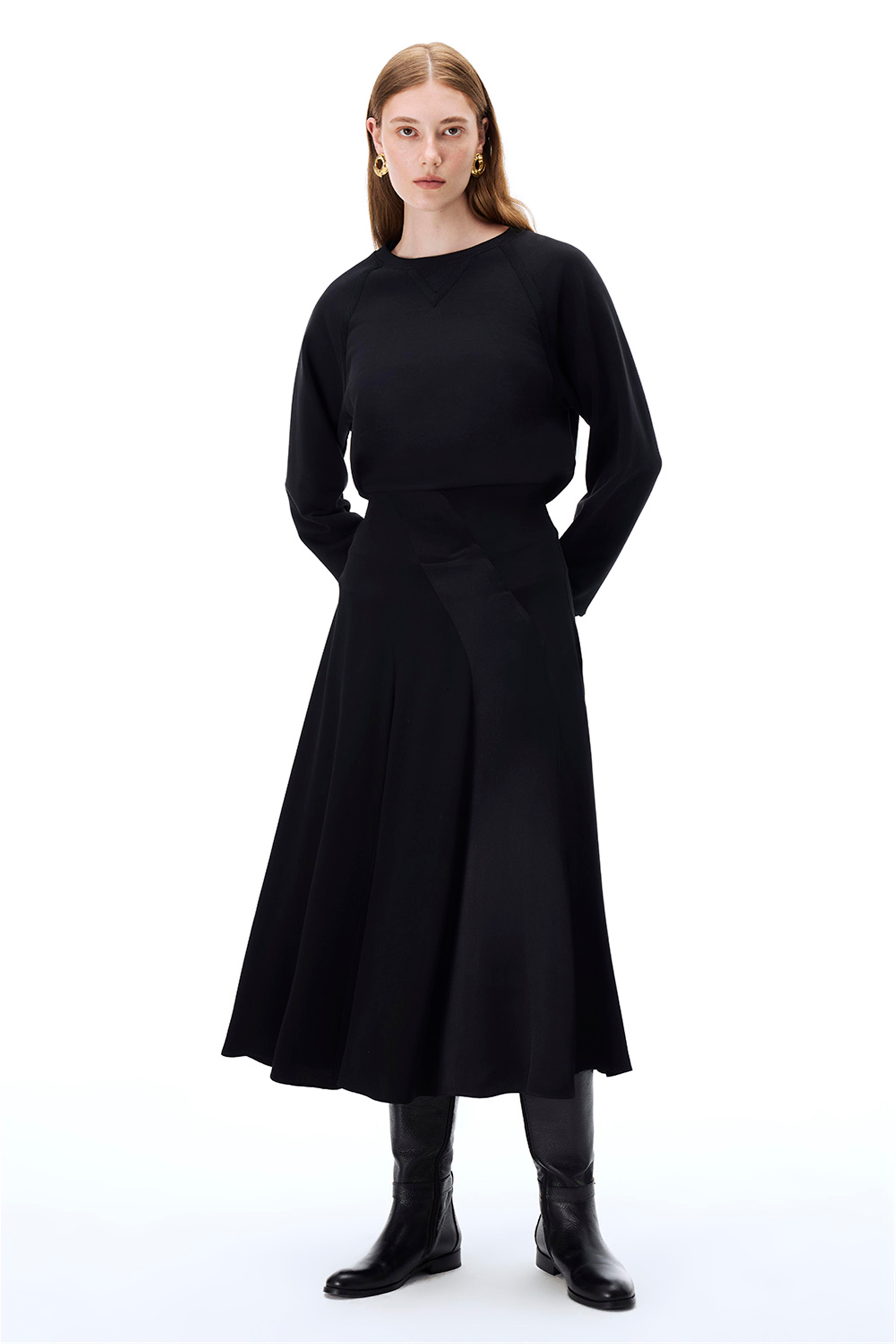 Siyah Yüksek Bel Diz Altı Etek