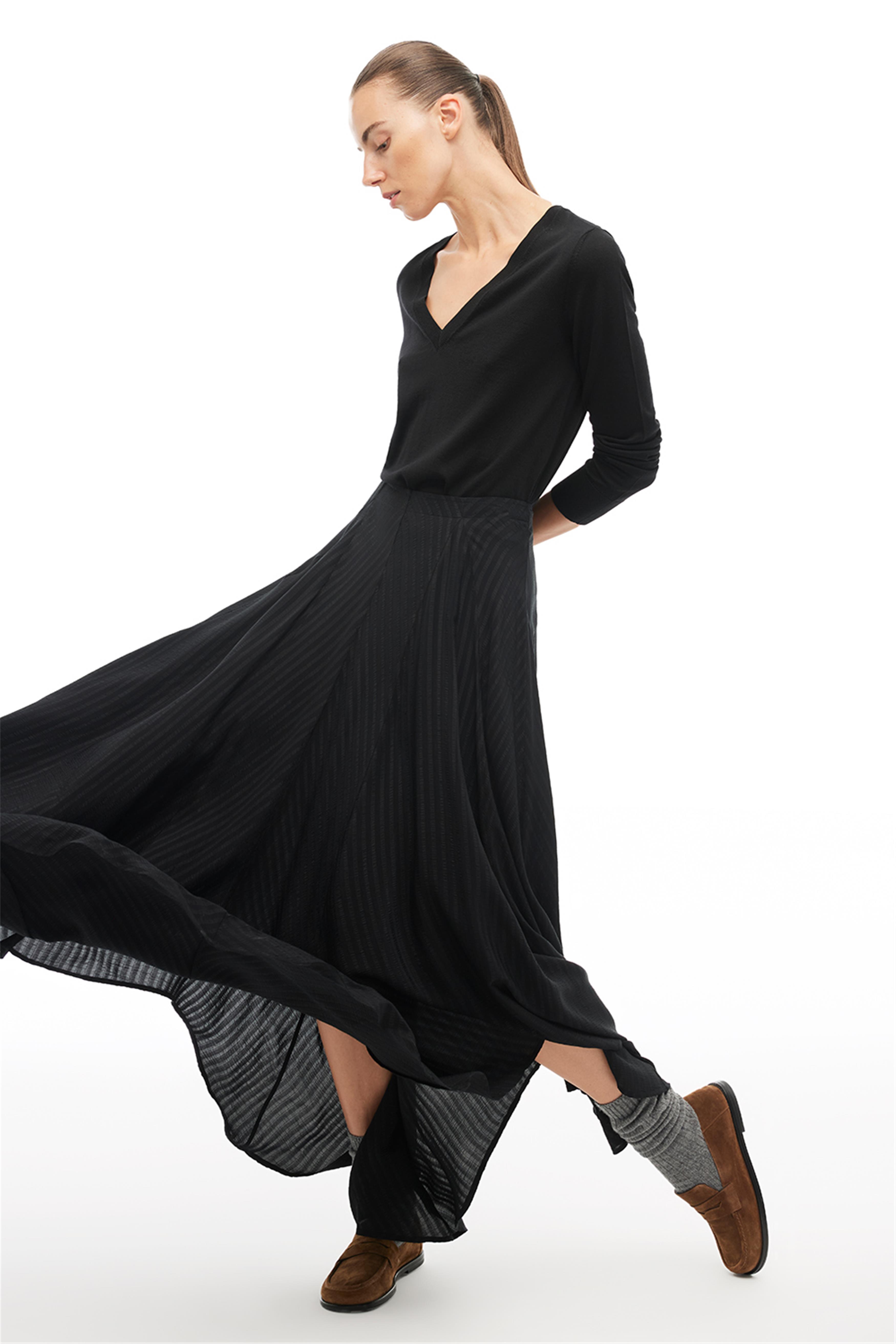 Siyah Yüksek Bel Diz Boy Etek