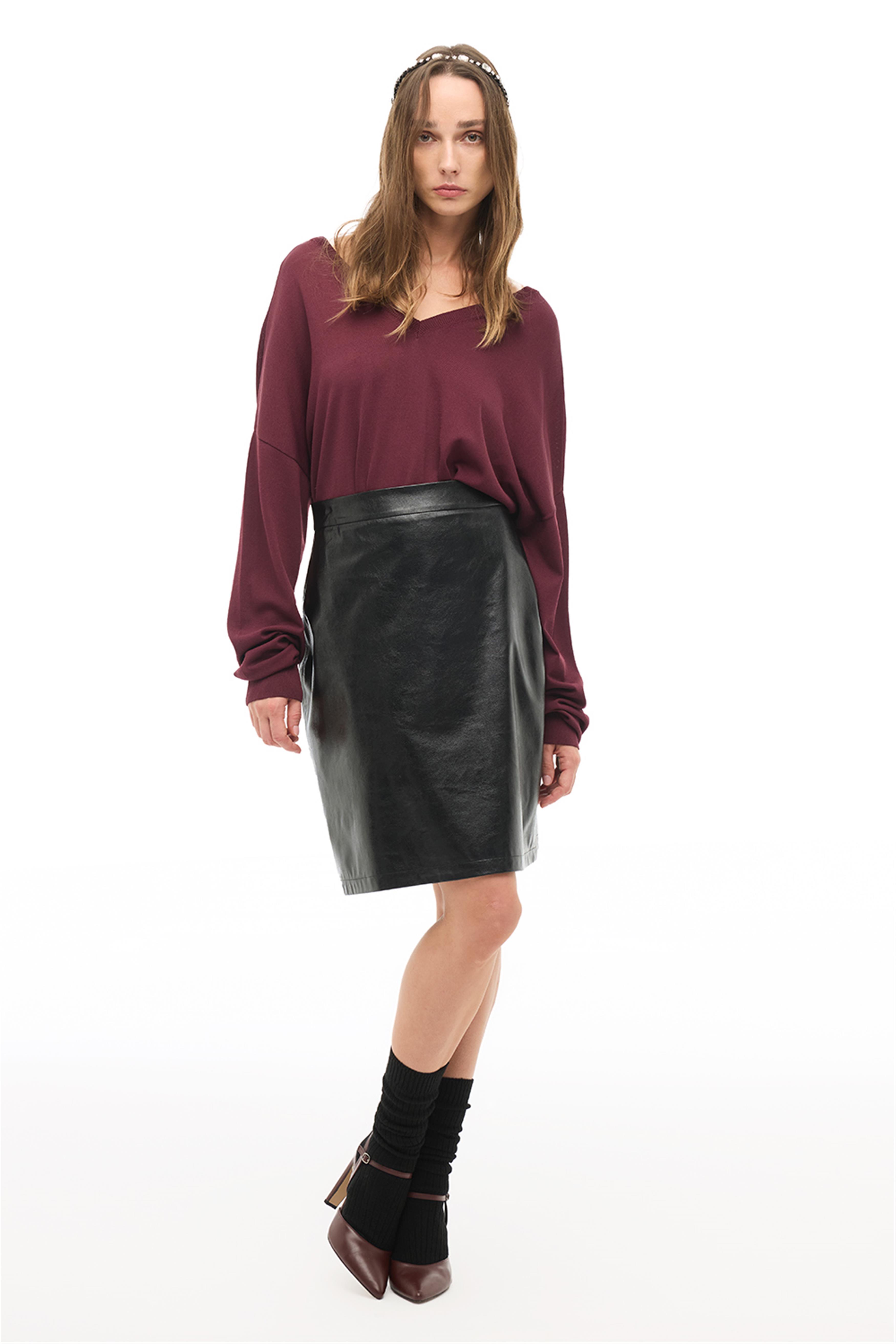 Siyah Yüksek Bel Diz Üstü Etek