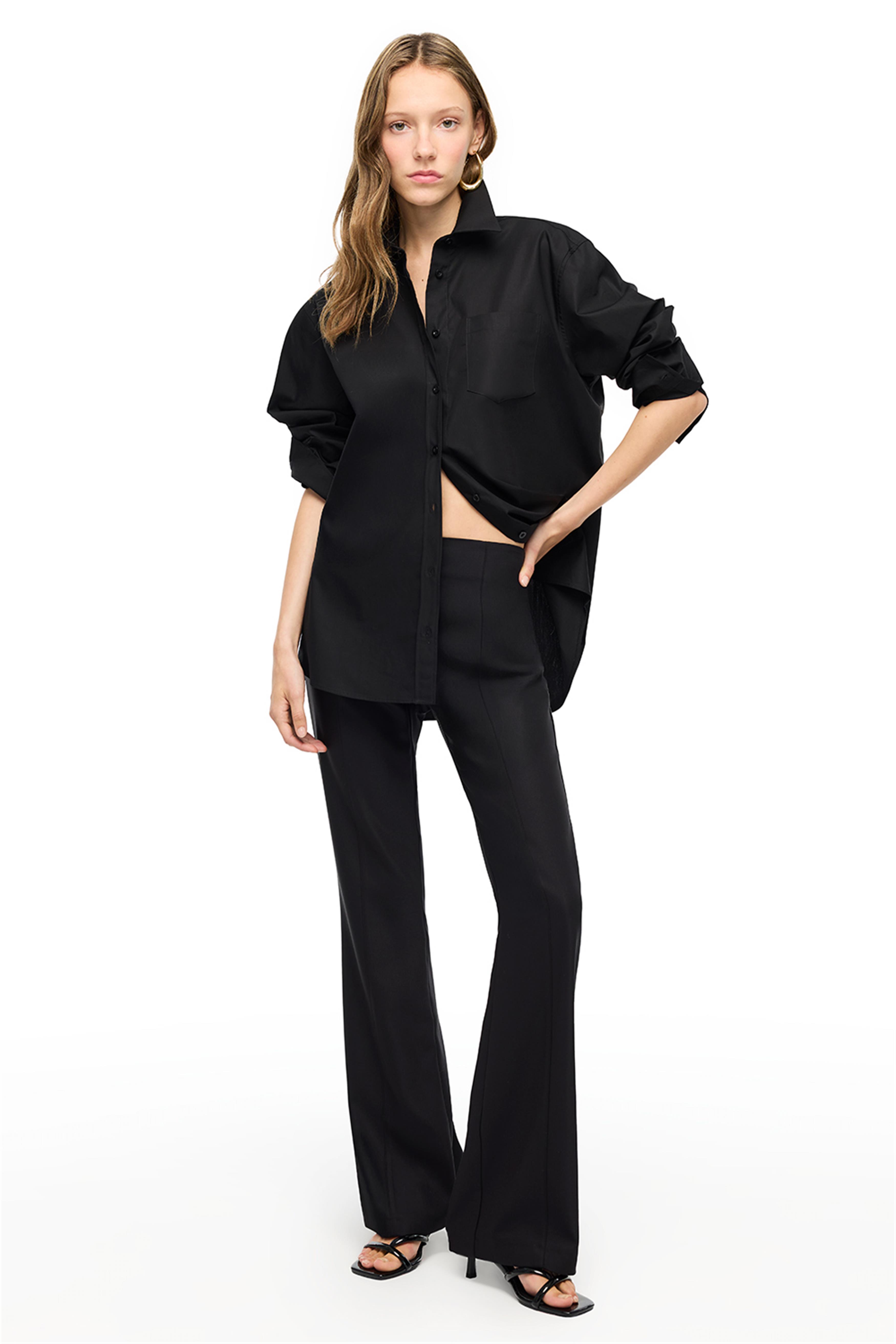 Siyah Yüksek Bel Flair Paça Slim Fit Pantolon