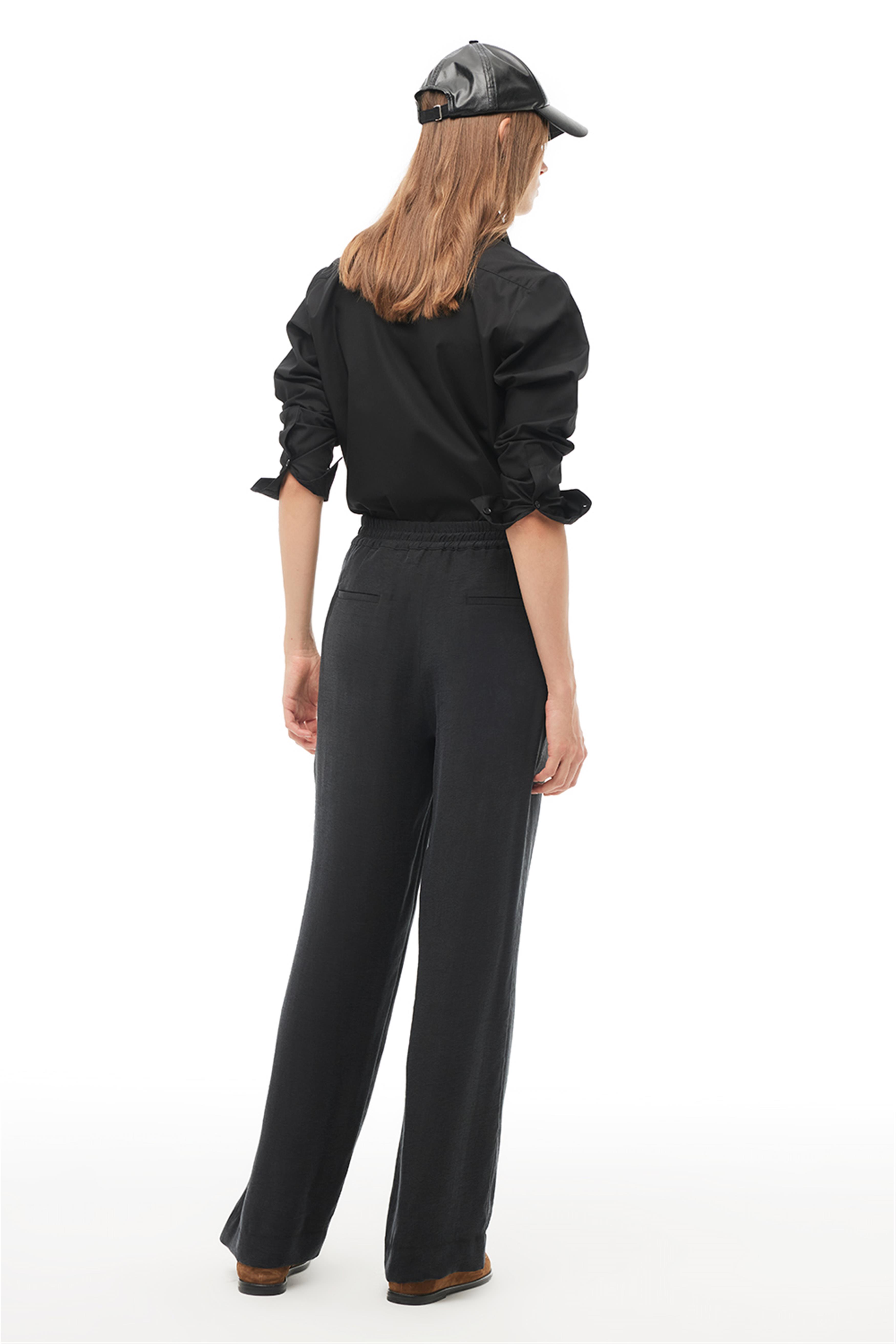 Siyah Yüksek Bel Geniş Paça Çiçekli Pantolon