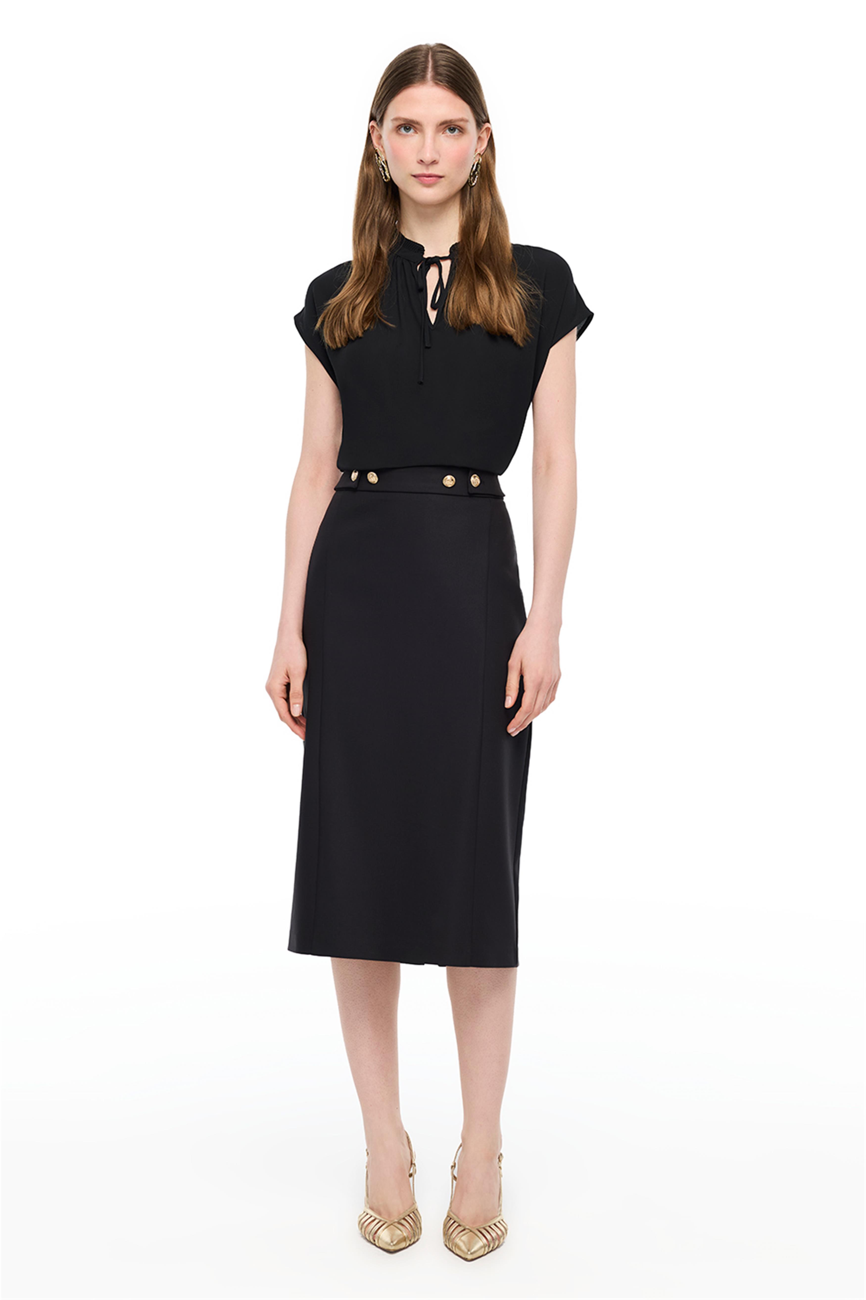 Siyah Yüksek Bel Kalem Etek