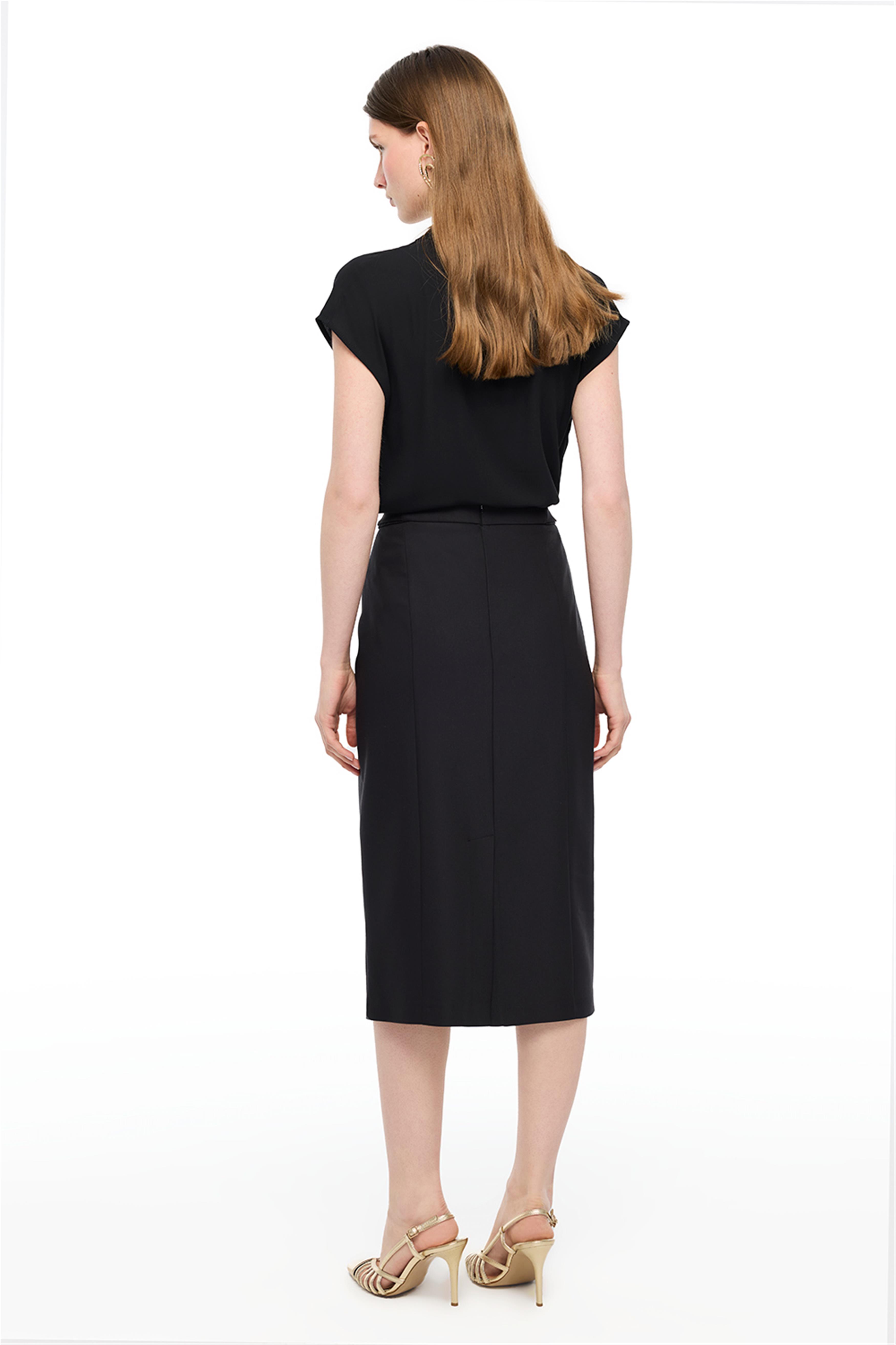 Siyah Yüksek Bel Kalem Etek