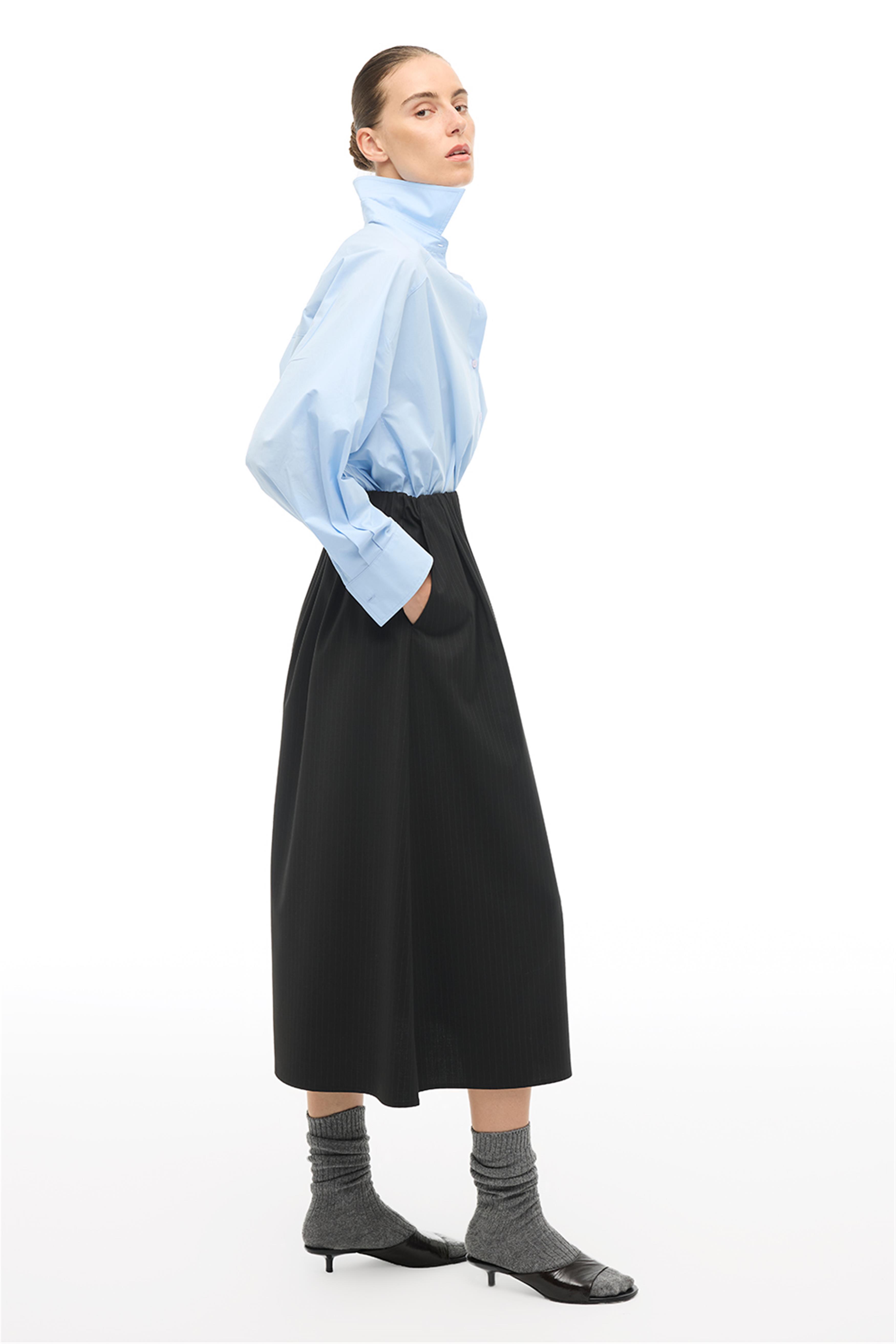 Siyah Yüksek Bel Midi Etek