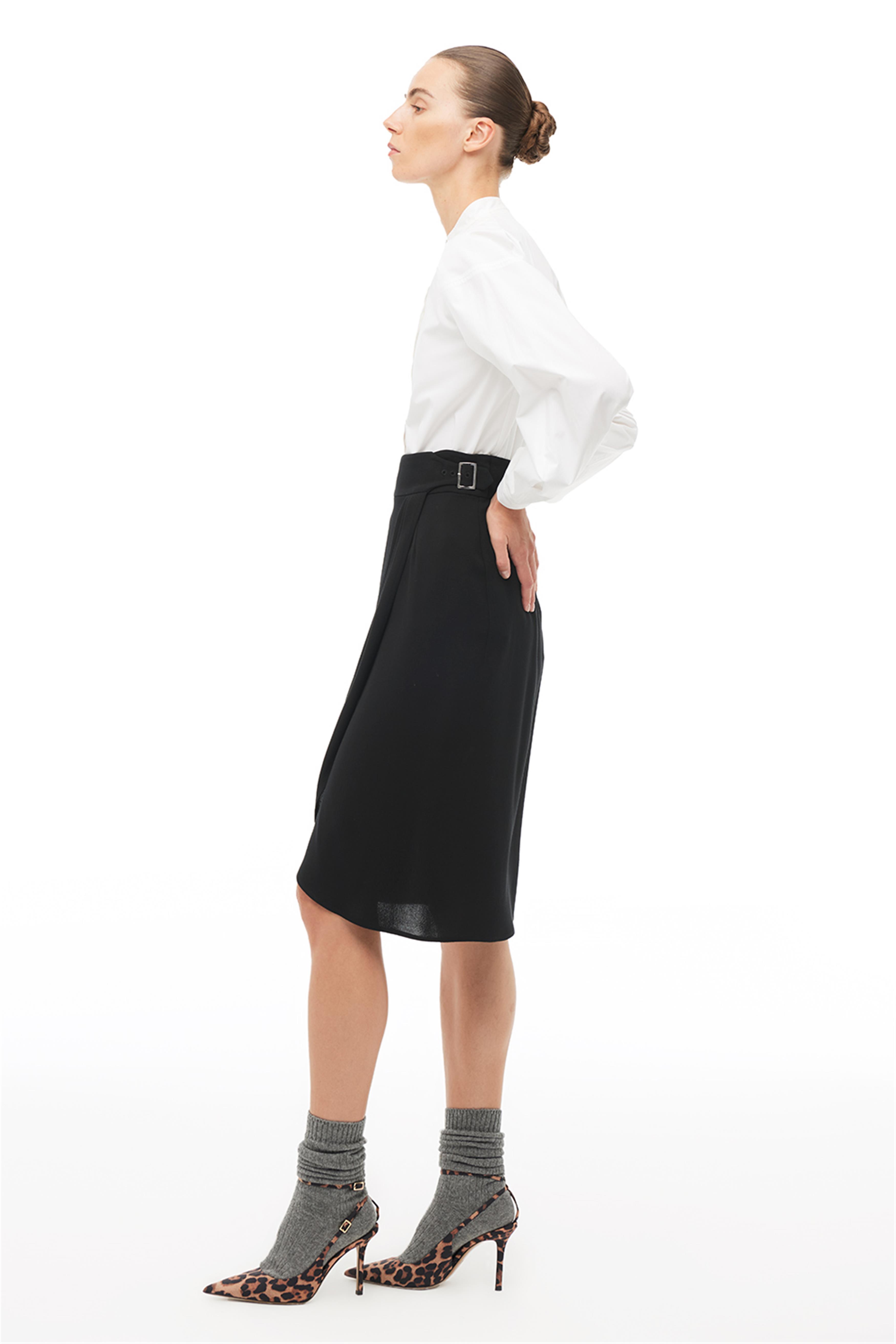 Siyah Yüksek Bel Midi Etek