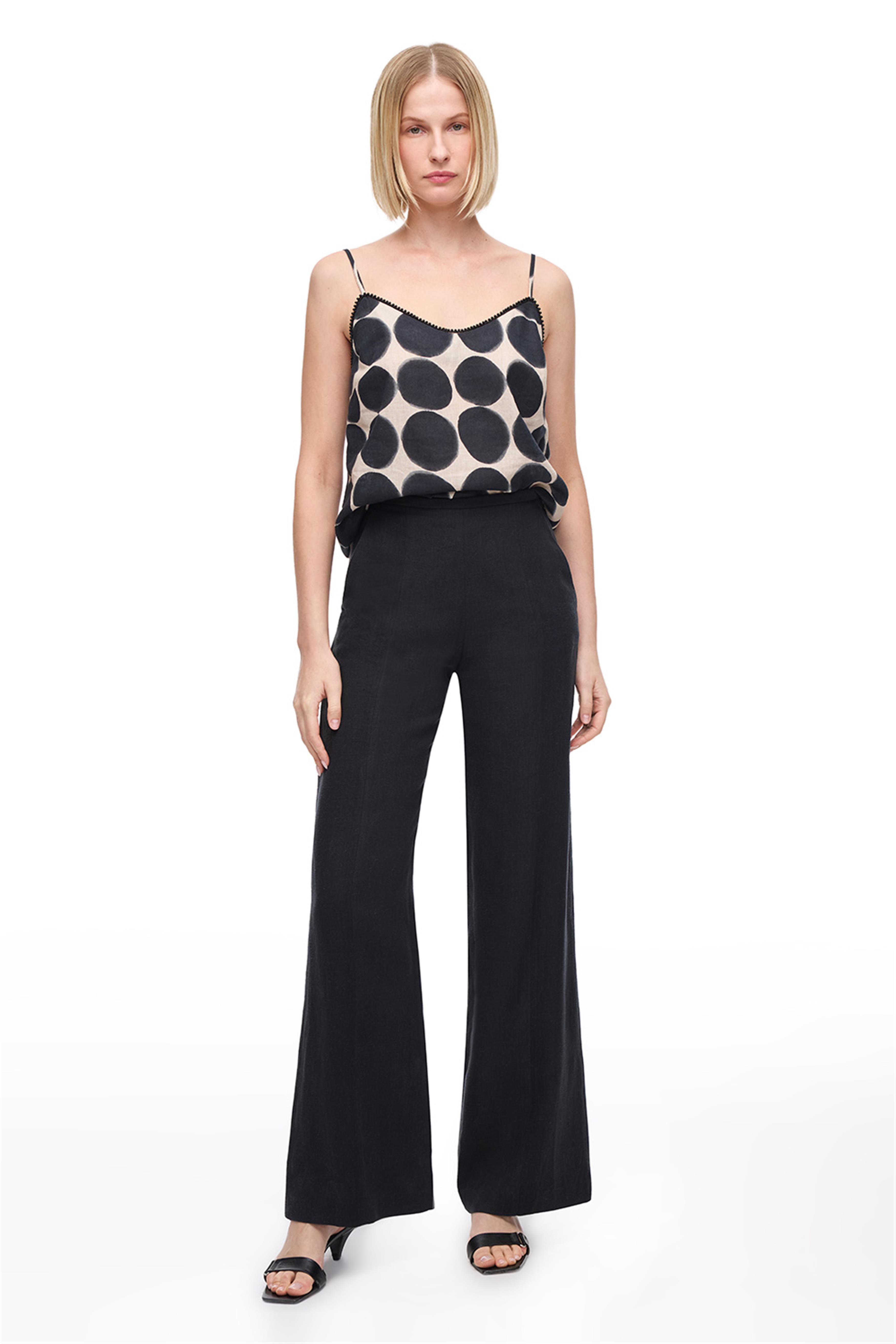 Siyah Yüksek Bel Pamuklu Geniş Paça Pantolon