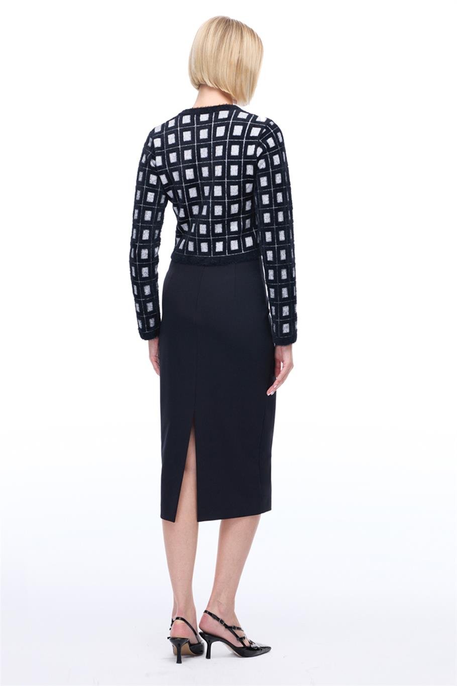 Siyah Yüksek Bel Slim Fit Diz Altı Etek