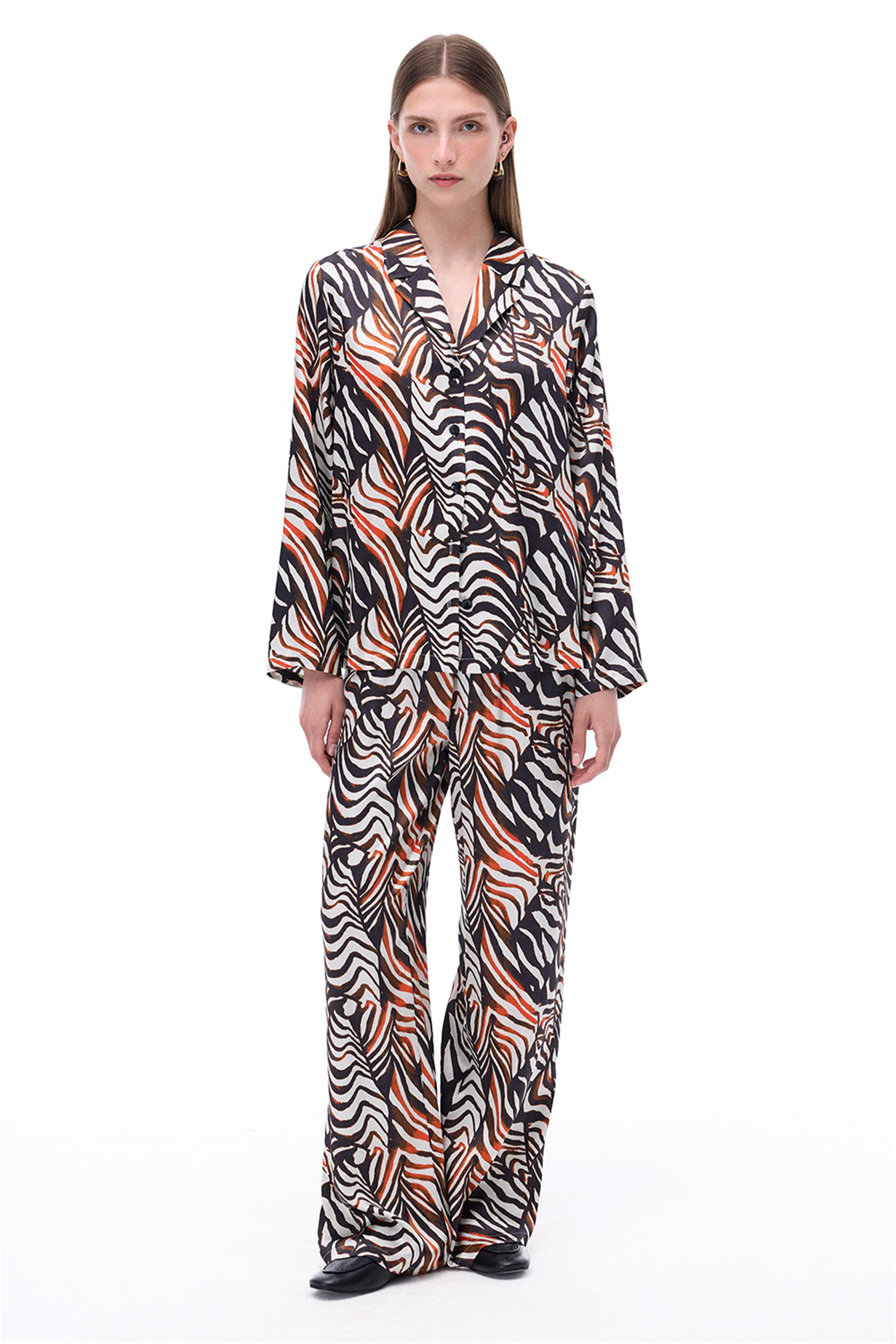 Suadade Rahat Kalıp Zebra Desen Uzun Boy Çok Renkli Pantolon