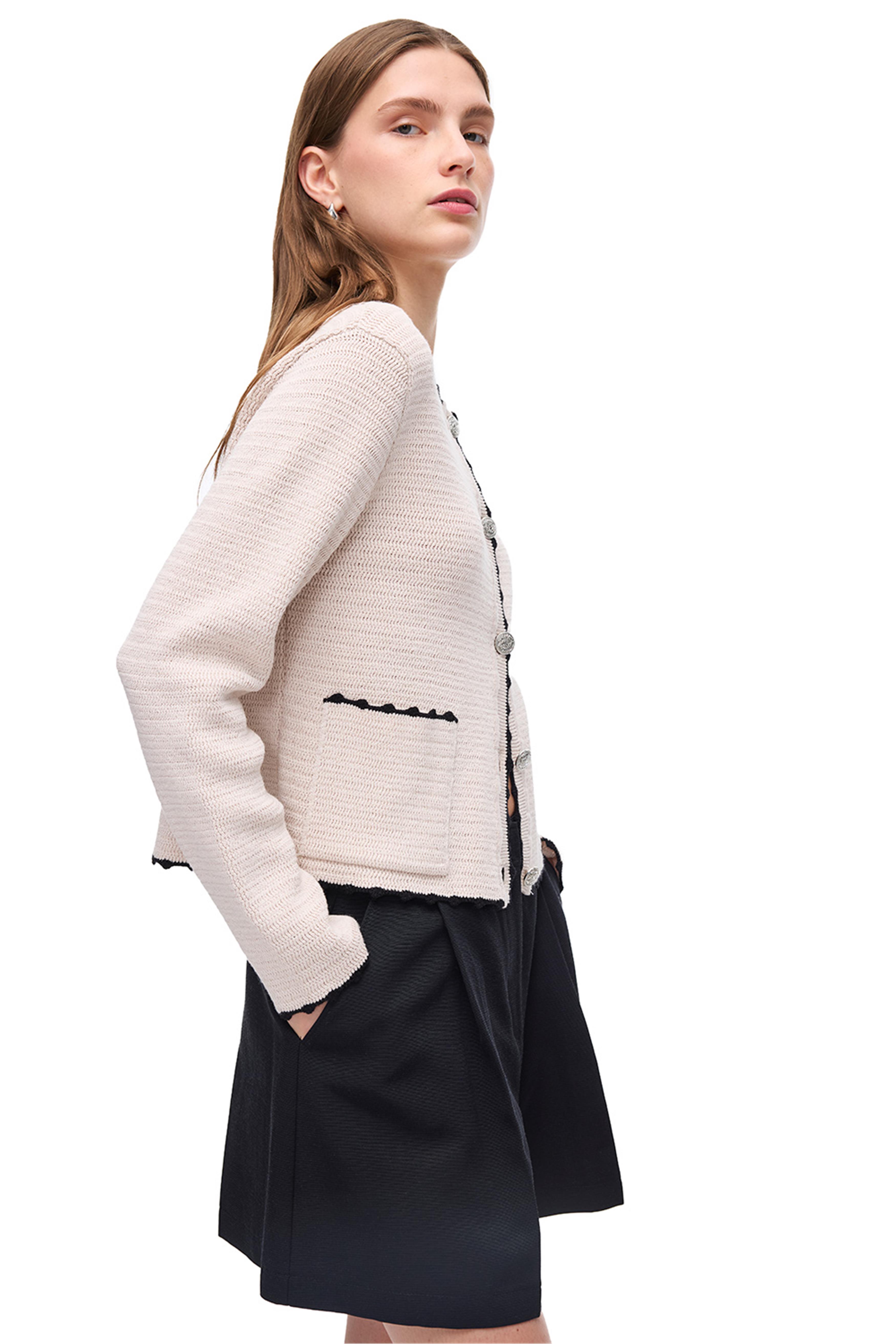 Taş Bisiklet Yaka Düğmeli Triko Hırka