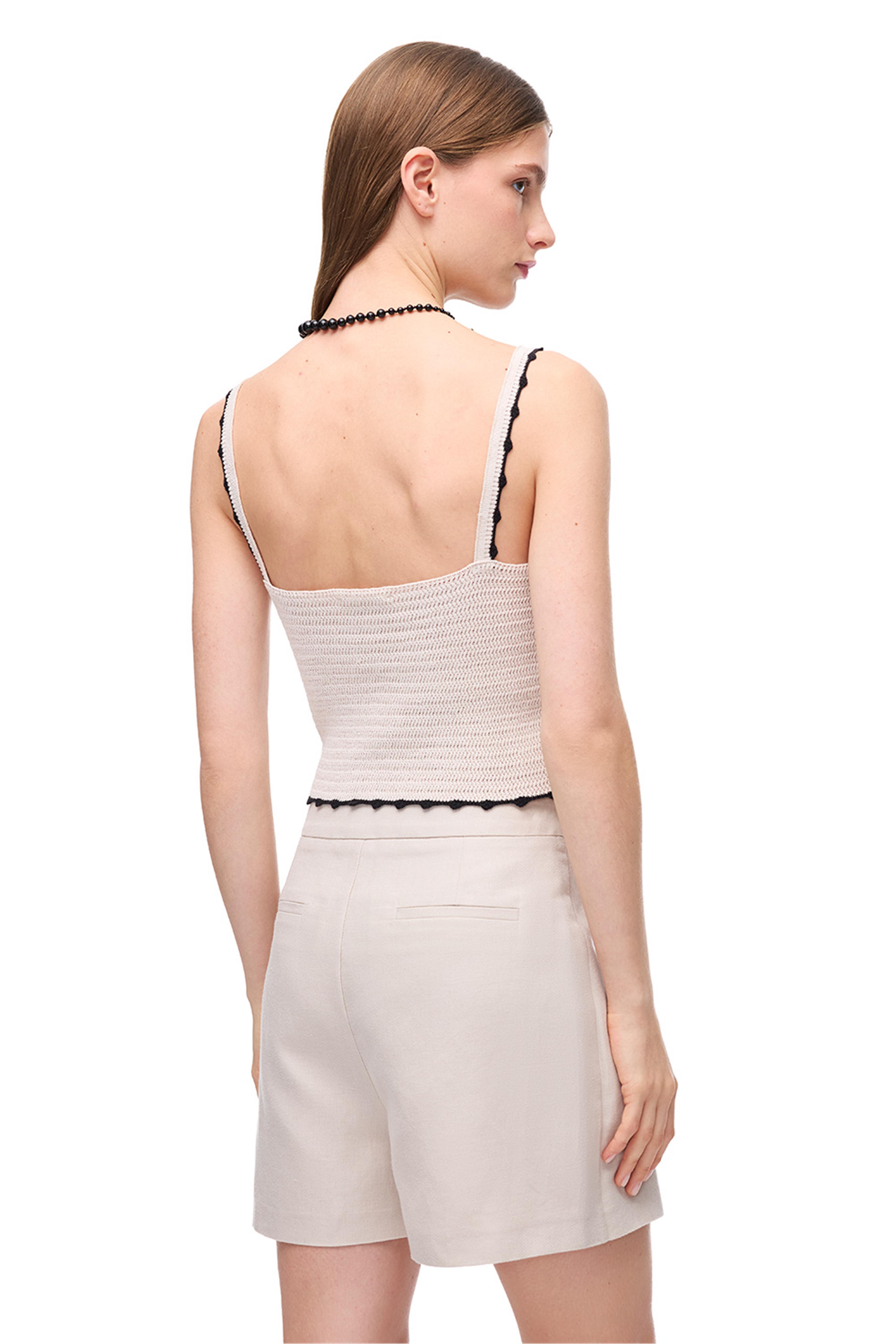 Taş Kontrast Örgü Detaylı V Yaka Triko