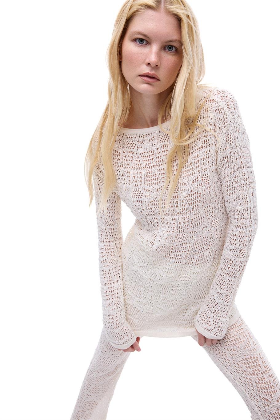 Triko Bele Oturan Baldır Boy Takma Kol Bisiklet Yaka Bej Kazak