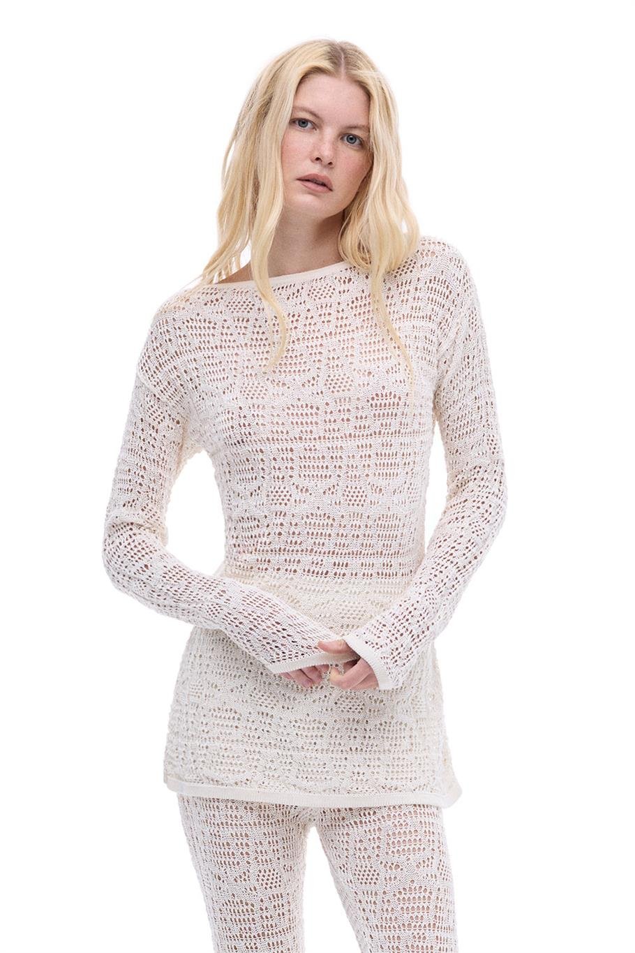 Triko Bele Oturan Baldır Boy Takma Kol Bisiklet Yaka Bej Kazak