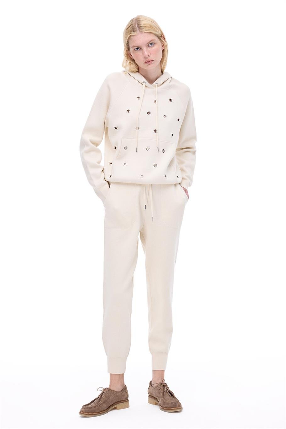 Triko Rahat Kalıp Bilek Boy Ekru Pantolon