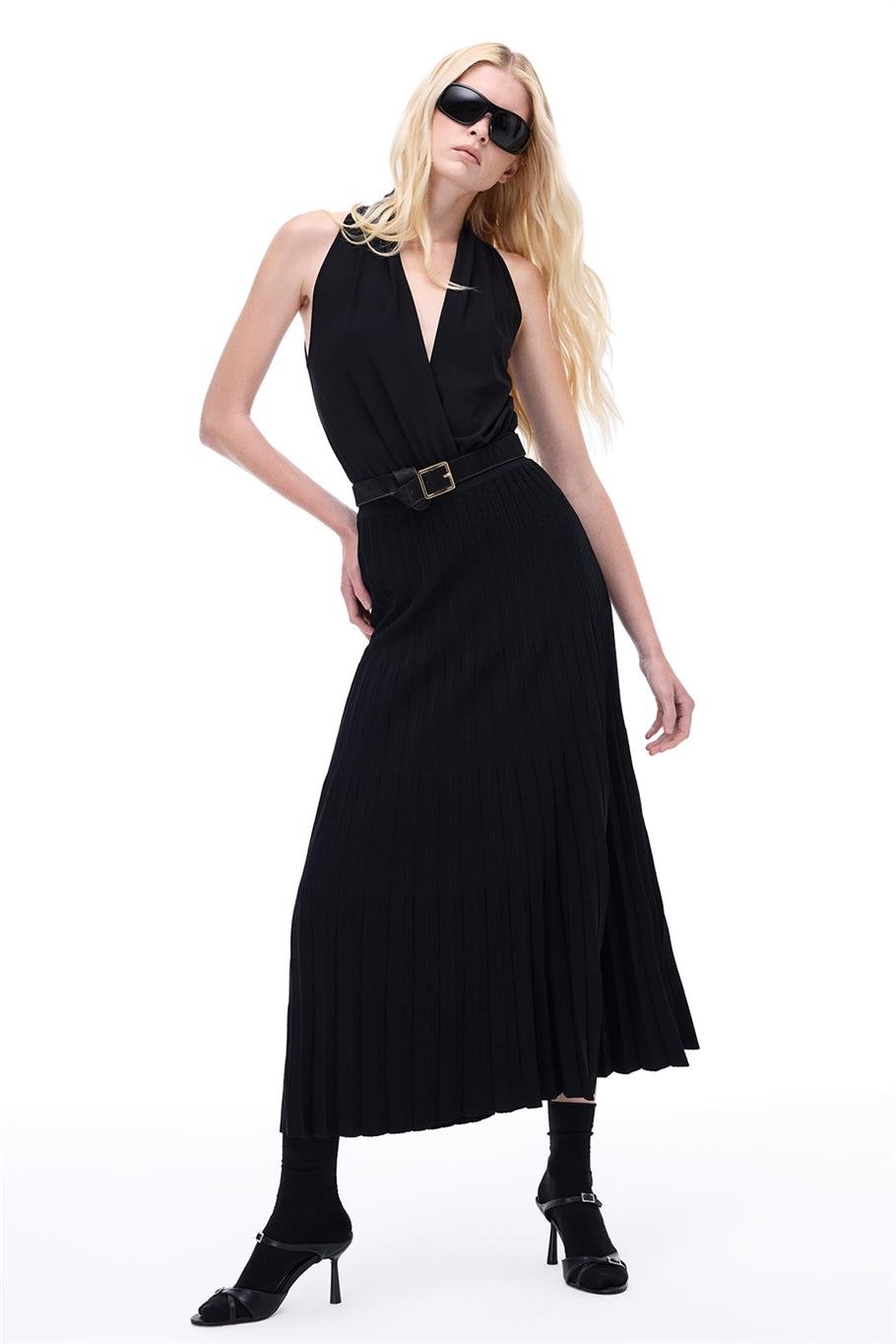 Triko Rahat Kalıp Bilek Boy Siyah Etek