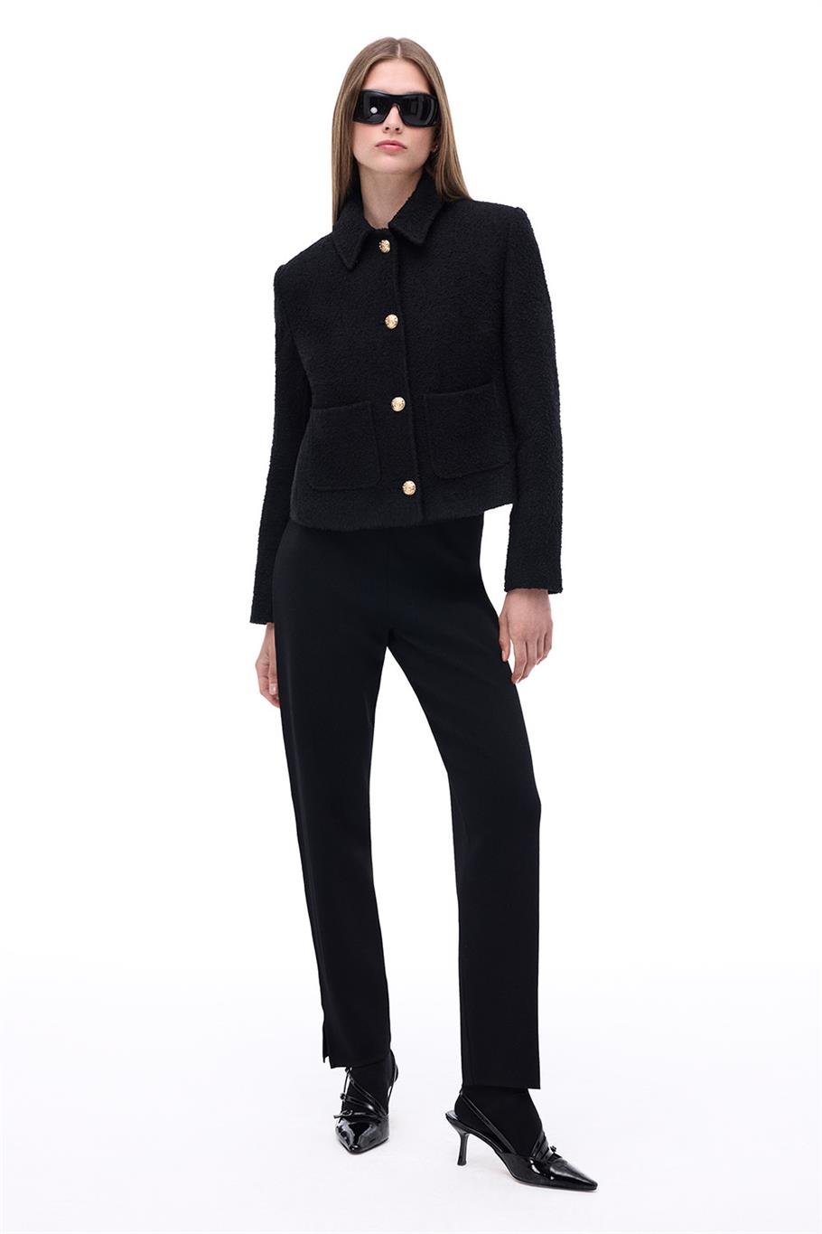 Triko Rahat Kalıp Bilek Boy Siyah Pantolon