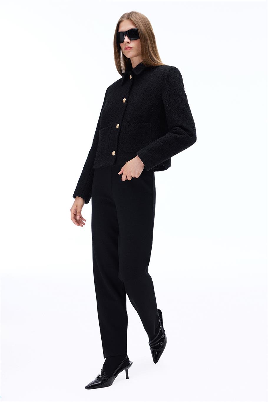 Triko Rahat Kalıp Bilek Boy Siyah Pantolon